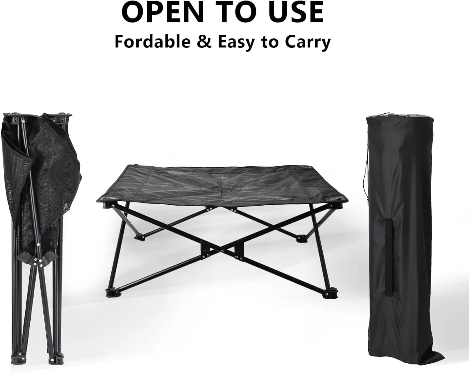 تخت سگ مرتفع با توری تنفسی، تخت تاشو سگ، تخت خنک کننده حیوانات خانگی با کیف حمل، تخت کمپینگ قابل حمل برای داخل و خارج از منزل، 76x76x30 سانتی متر (مشکی، بزرگ)