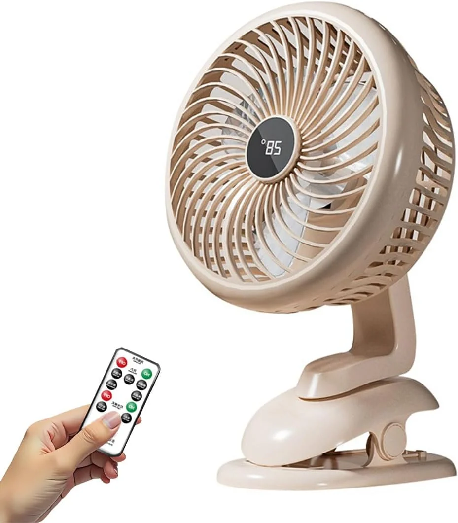 پنکه گیره ای 5 سرعته بی صدا USB با کنترل از راه دور و نمایشگر LED، گیره قوی، پنکه های کوچک قابل حمل 360 درجه قابل تنظیم با USB برای دفتر کار، ماشین، کنار تخت، مسافرت، اتاق خواب، کمپینگ، فضای باز