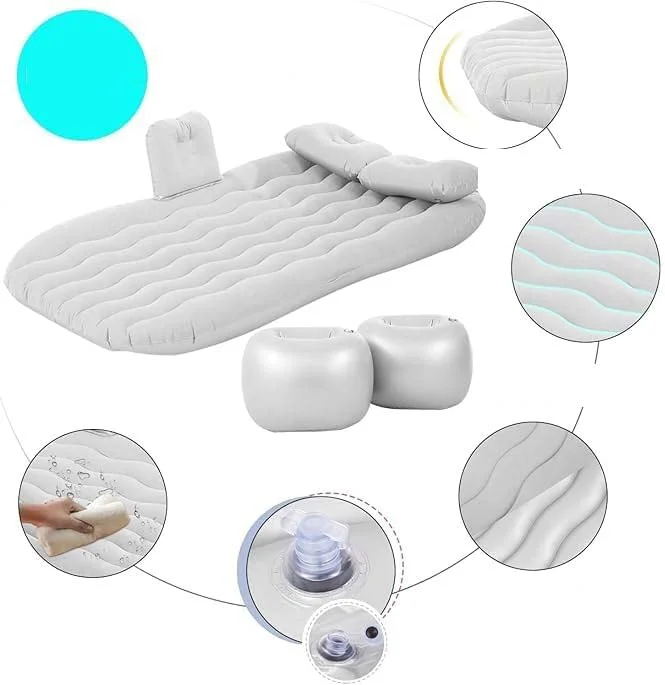 تخت بادی مسافرتی خودرو 138 * 85 * 45 سانتی متر مناسب خودروهای شاسی بلند، تشک بادی برای کمپینگ، مناسب کودکان، تشک خواب دو نفره قابل تنظیم، روکش صندلی بادی، کوسن پارچه ای مخملی به همراه پمپ (کرم)