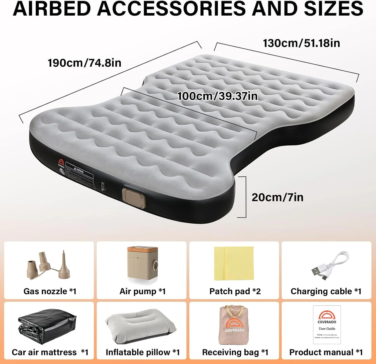 Coverado Car Air Mattress for Tesla Model Y, Self Inflating Car Sleeping Pad with Wireless Air Pump, 7" Thickened Tesla Model Y Mattress, Comfort Flocking Camping Bed, Model Y Accessories 2025-2021