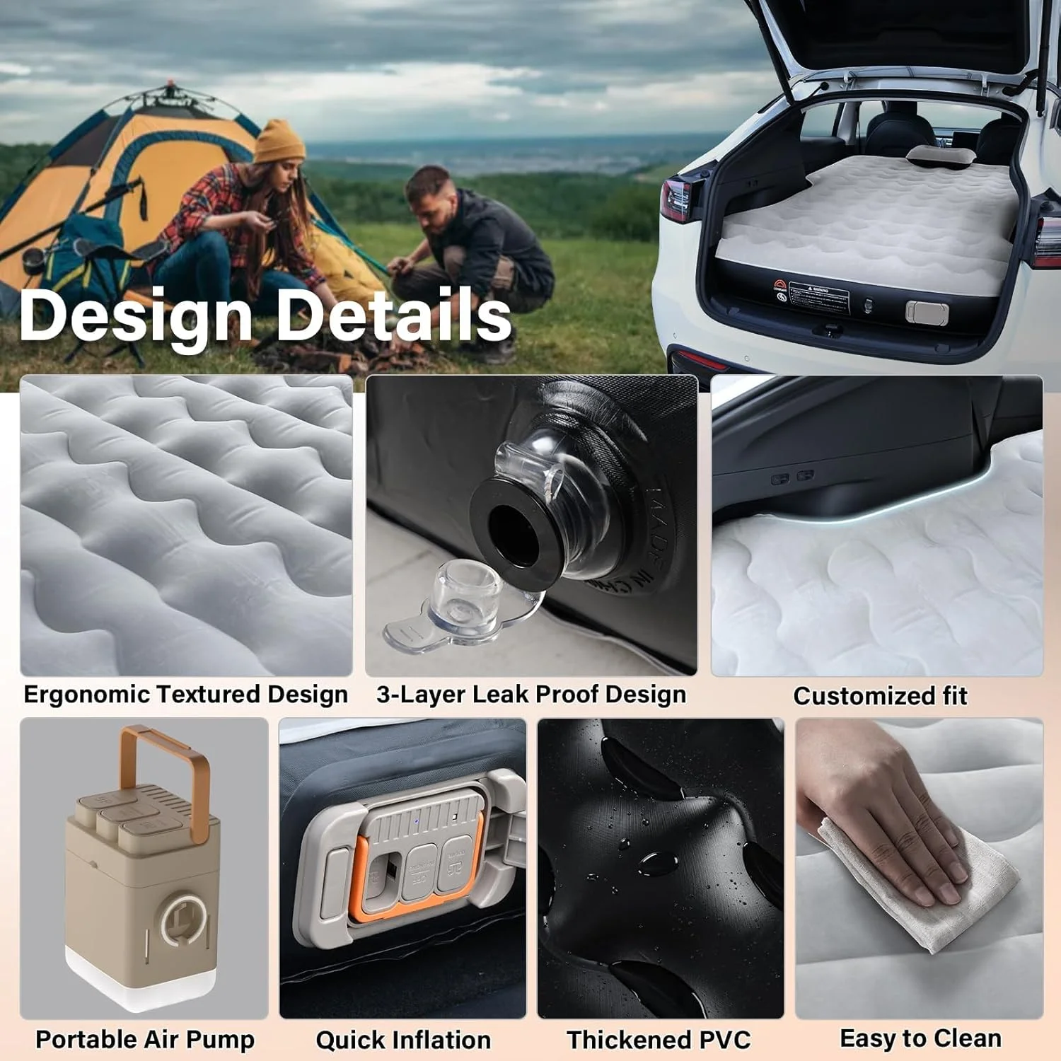 Coverado Car Air Mattress for Tesla Model Y, Self Inflating Car Sleeping Pad with Wireless Air Pump, 7" Thickened Tesla Model Y Mattress, Comfort Flocking Camping Bed, Model Y Accessories 2025-2021
