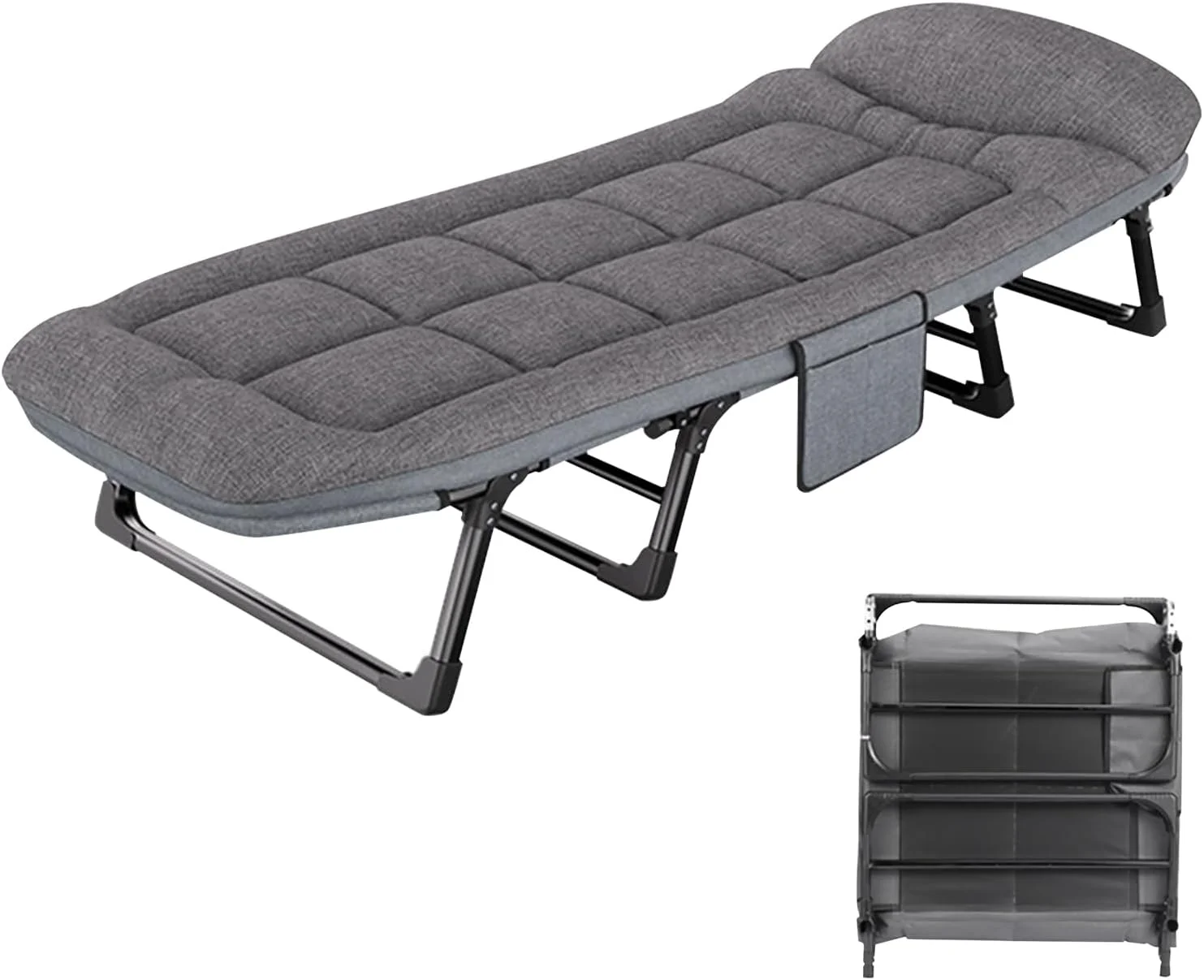 Beauenty Premium Camping Cot Comfortable Folding Bed with Mattress - 8 Legs,160 KG Load-Bearing Portable Recliner for Indoor/Outdoor with Mattress,Office Lounger, Adult Beach Bed（190 * 66 * 35cm）