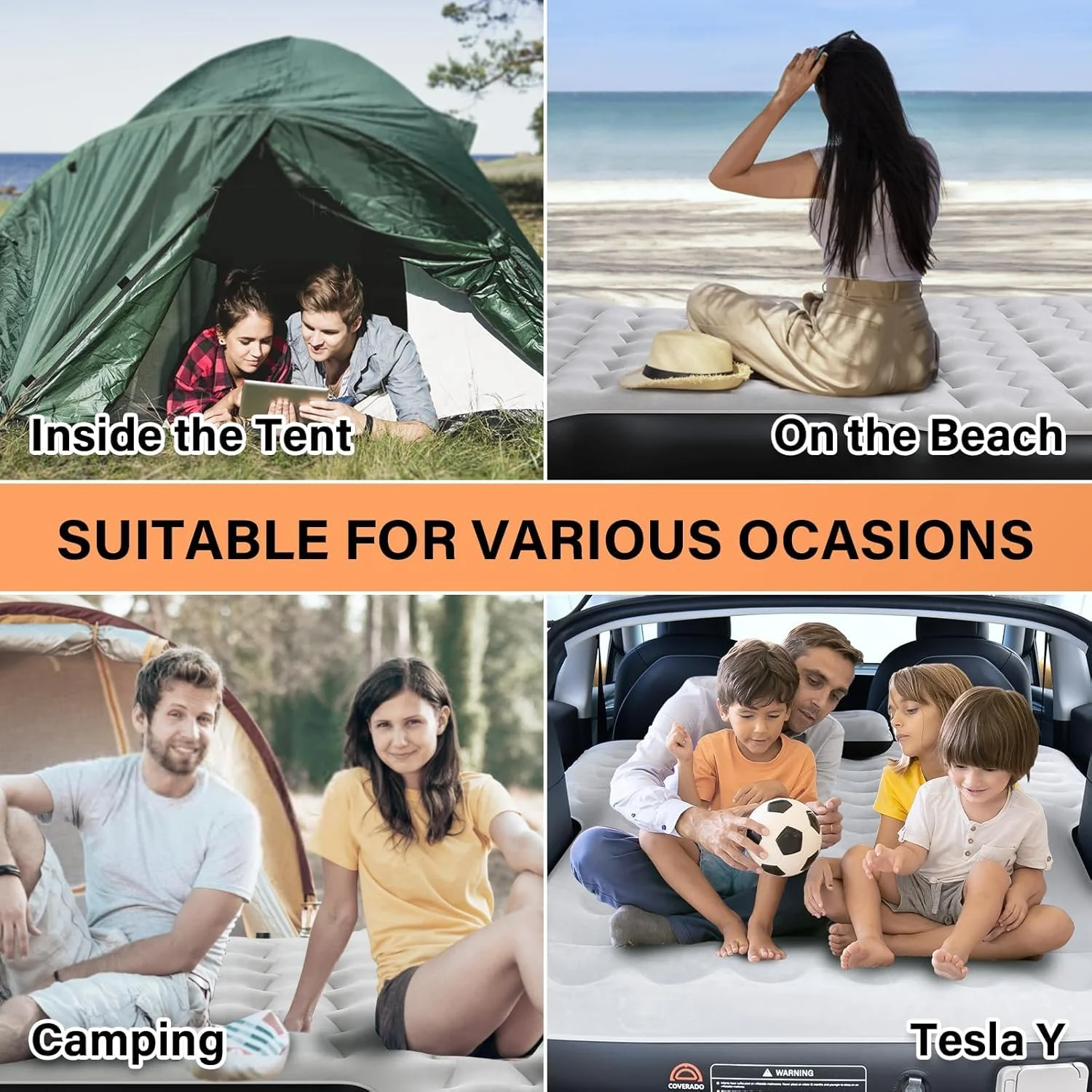 Coverado Car Air Mattress for Tesla Model Y, Self Inflating Car Sleeping Pad with Wireless Air Pump, 7" Thickened Tesla Model Y Mattress, Comfort Flocking Camping Bed, Model Y Accessories 2025-2021