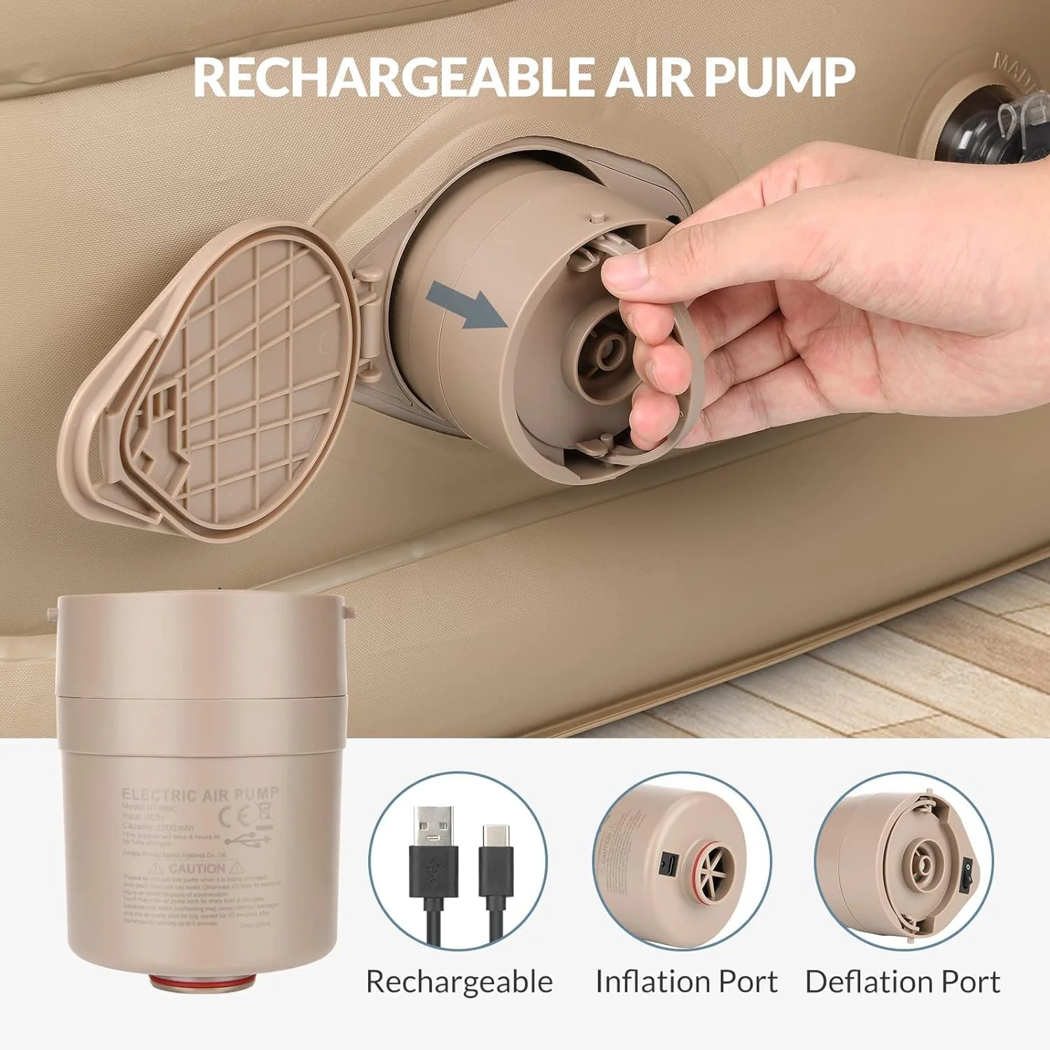 تشک بادی یک نفره بستریپ با پمپ داخلی قابل شارژ، تخت بادی 40 سانتی متری با قابلیت باد شدن خودکار برای کمپینگ، منزل و مهمان