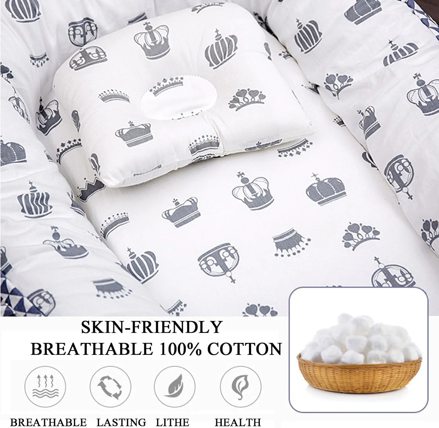 تخت نوزاد Beauenty، لانه کودک برای خواب، قابل جدا شدن و شستشو، تخت محافظ قابل حمل پنبه ای کودک، تخت بیونیک کودک نوپا برای اتاق خواب، هدیه برای نوزاد، قابل استفاده برای/مسافرت/کمپینگ (خاکستری)