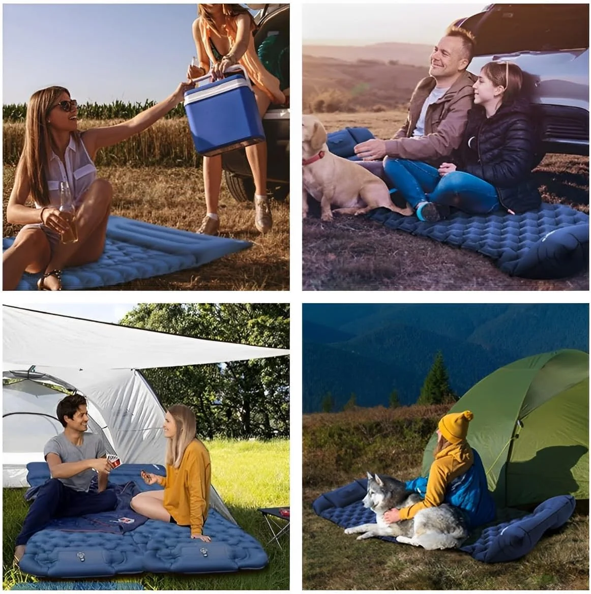 تشک بادی کمپینگ Beauenty، زیرانداز کمپینگ فوق سبک با پمپ پایی داخلی و بالش، تشک بادی کمپینگ جمع و جور، تشک بادی برای پیاده روی، چادر، ساحل (آبی)
