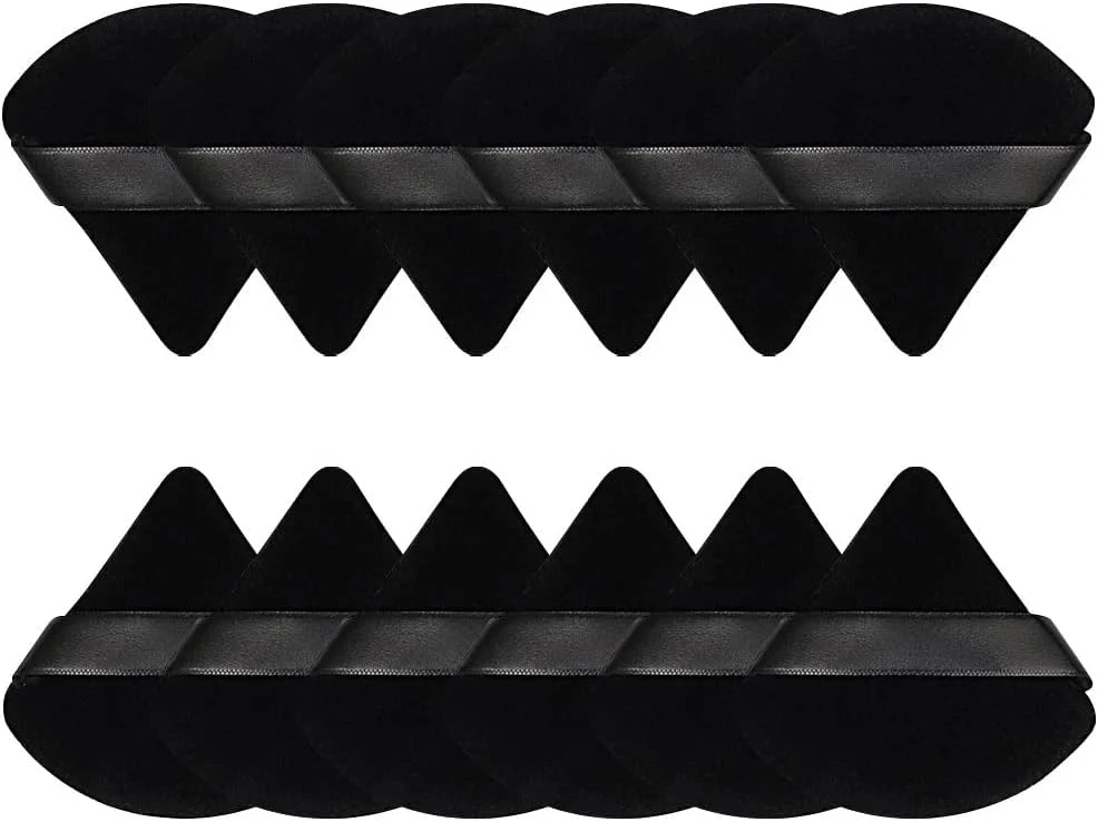 پدهای آرایشی مثلثی پیمویس، 12 عددی، مناسب برای پودر فیکس، پودر شل، کرم پودر، اسفنج مخملی، ابزار آرایشی، مشکی