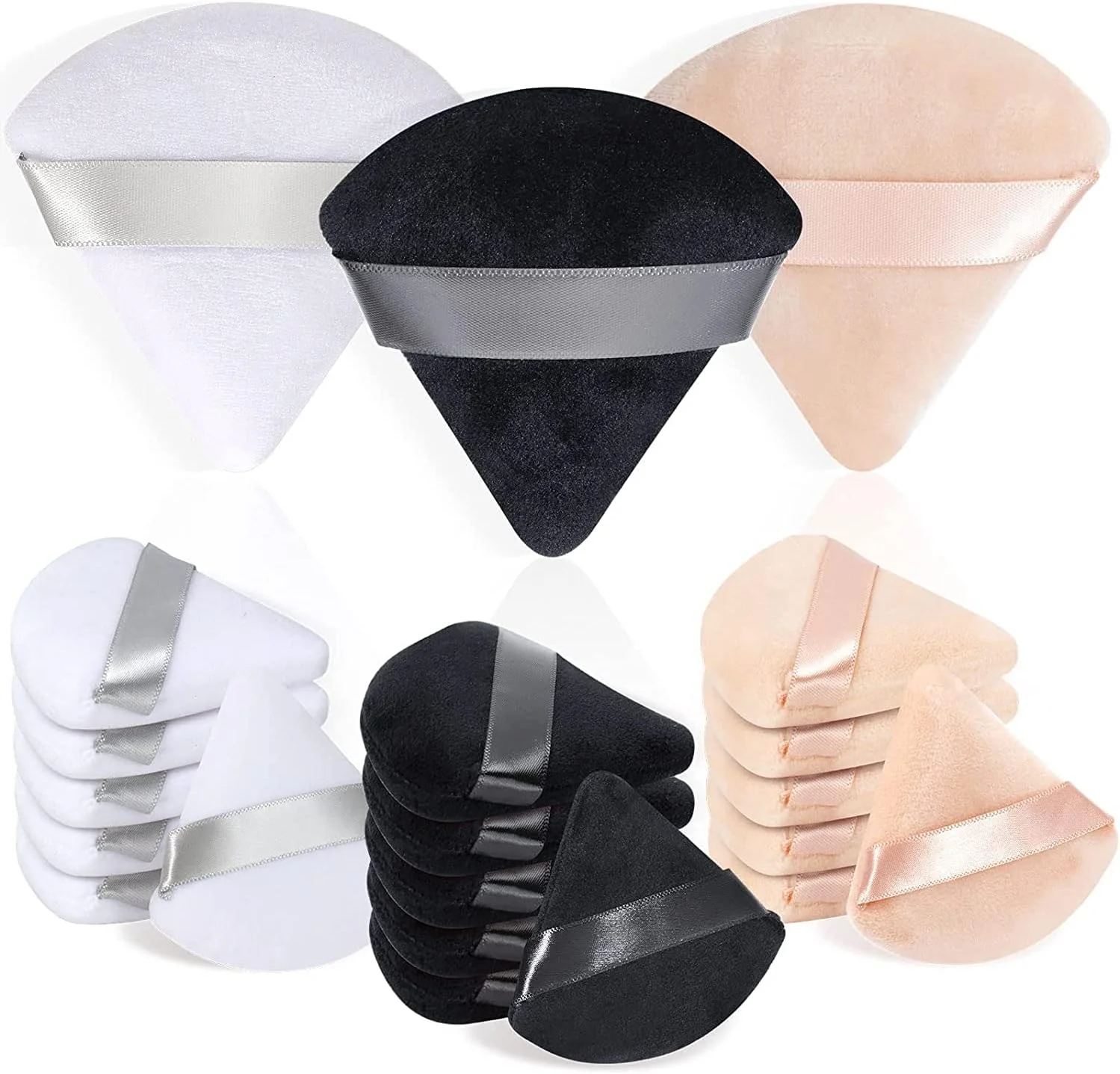 پد آرایشی، 15 عدد پد مثلثی برای پودر صورت، پد آرایشی برای پودر فیکس و کرم پودر، اسفنج ترکیبی ابزار آرایشی (مشکی، رنگ بدن، سفید)