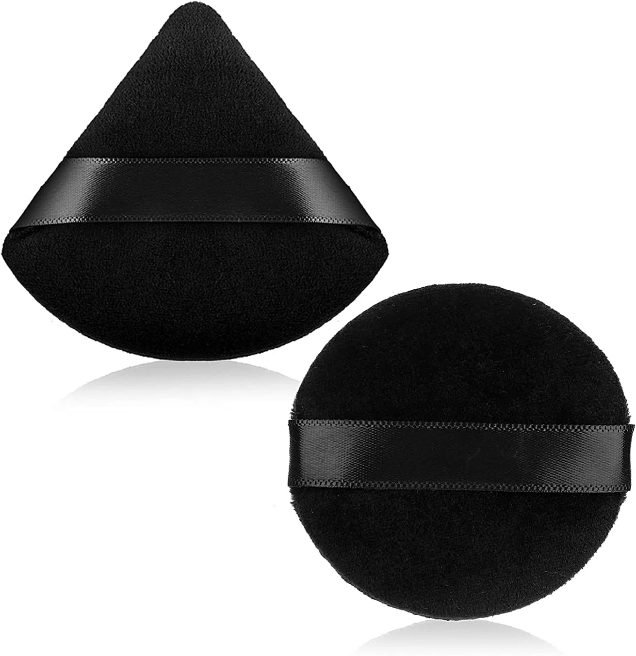 پدهای پودری مثلثی ORiTi، 2 عدد، پد پودر آرایشی صورت، قابل شستشو، قابل استفاده مجدد، اسفنج نرم پودر مخملی (2 عدد مشکی (گرد))