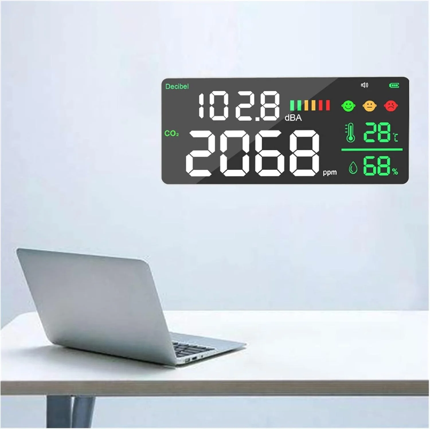 JAHLGT Gas Detector Wall-mounted Digital Decibel Meter Carbon Dioxide Meter Temperature And Humidity Meter For Detection Carbon Dioxide CO2 High Volume Alarm & LCD Digital Display JAHLGT Gas Detector Wall-mounted Digital Decibel Meter Carbon Dioxide Meter Temperature And Humidity Meter For Detection Carbon Dioxide CO2 High Volume Alarm & LCD Digital Display
