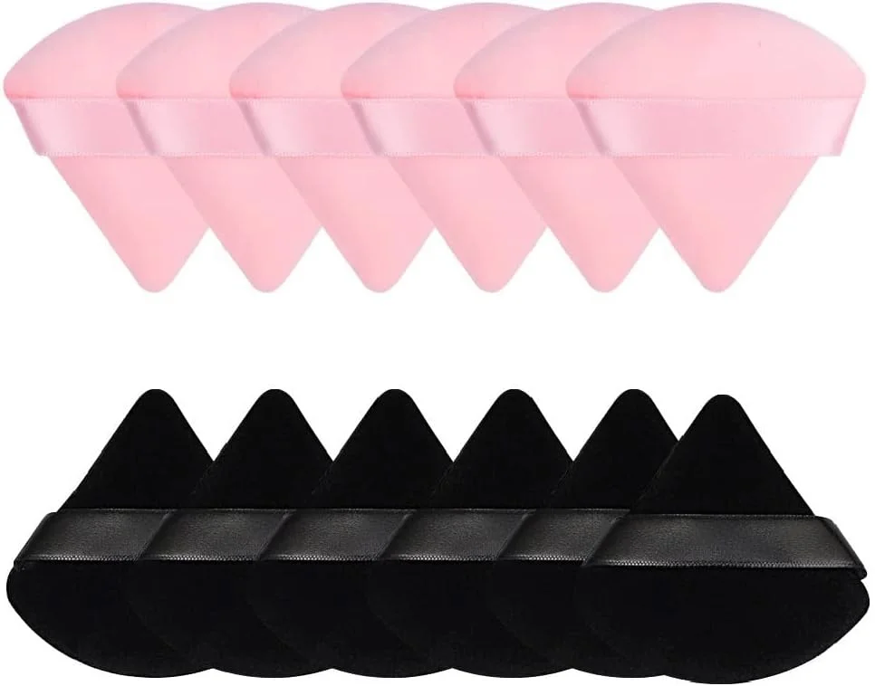 پدهای آرایشی مثلثی نرم ORiTi، مناسب پودر فیکس و مواد معدنی، 12 عددی (مشکی و صورتی)، ابزار آرایشی برای زیبایی بانوان