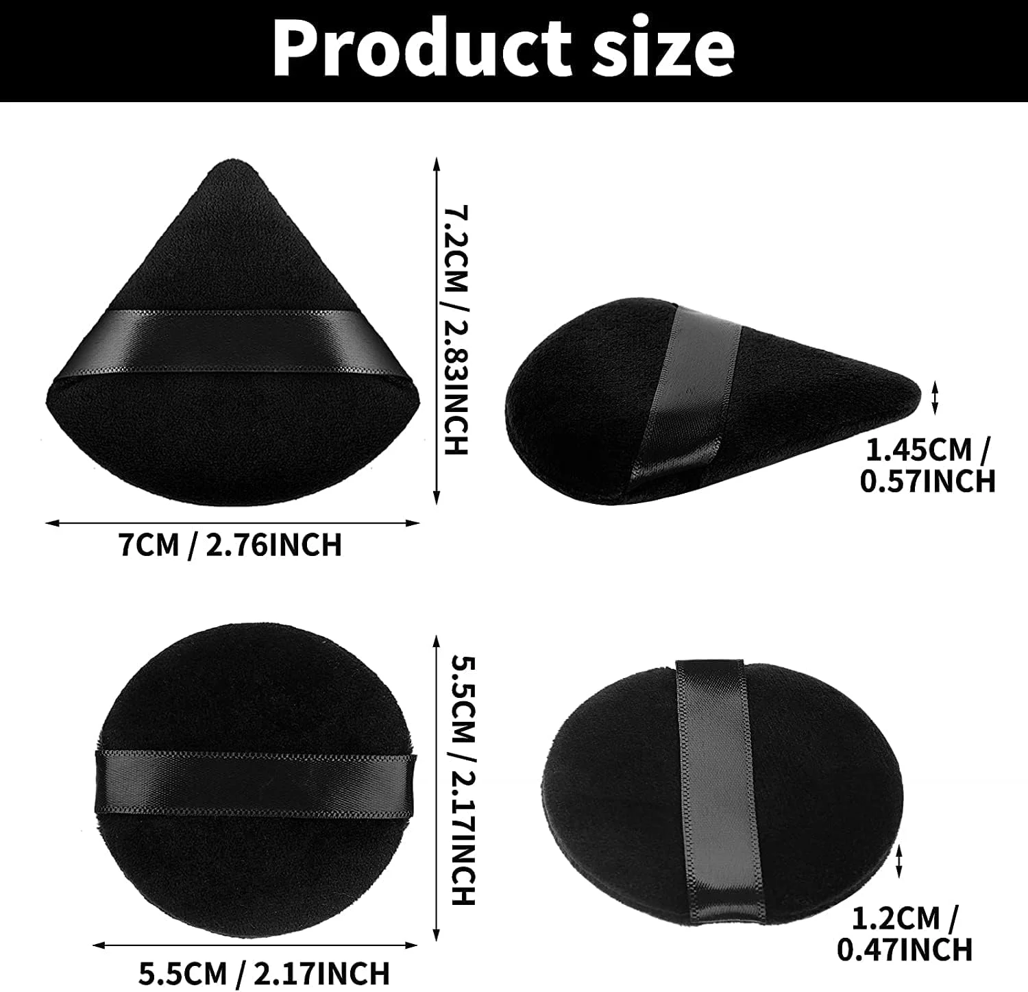 پدهای پودری مثلثی ORiTi، 2 عدد، پد پودر آرایشی صورت، قابل شستشو، قابل استفاده مجدد، اسفنج نرم پودر مخملی (2 عدد مشکی (گرد))