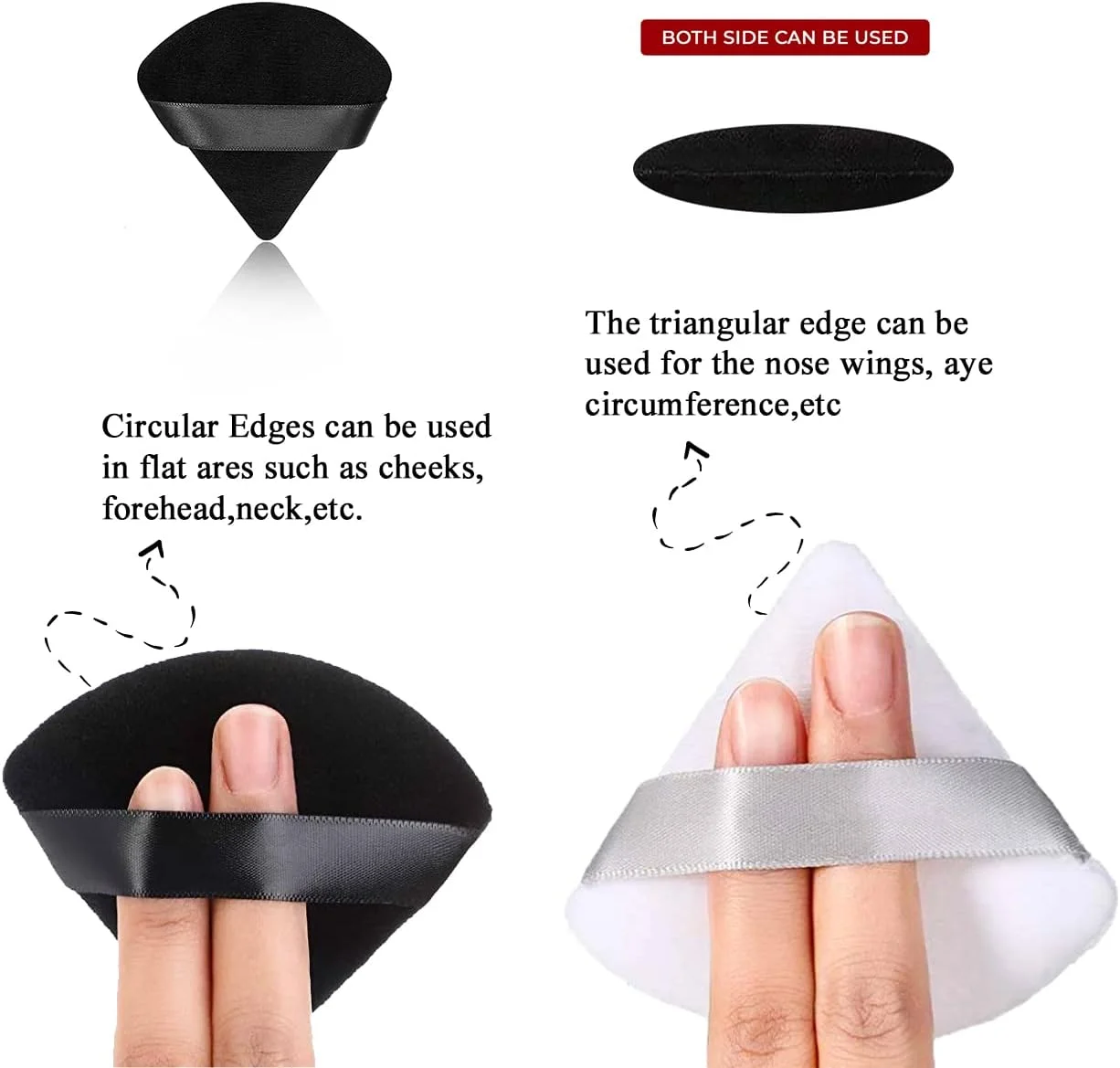 پدهای آرایشی OSB، 2 عدد پد پودری اسفنجی قابل شستشو، پد پودری مثلثی نرم، اسفنج های پودری، پد آرایشی بدن، پد فونداسیون، ابزار آرایشی مرطوب و خشک، اسفنج های مثلثی قابل استفاده مجدد (سیاه و سفید)