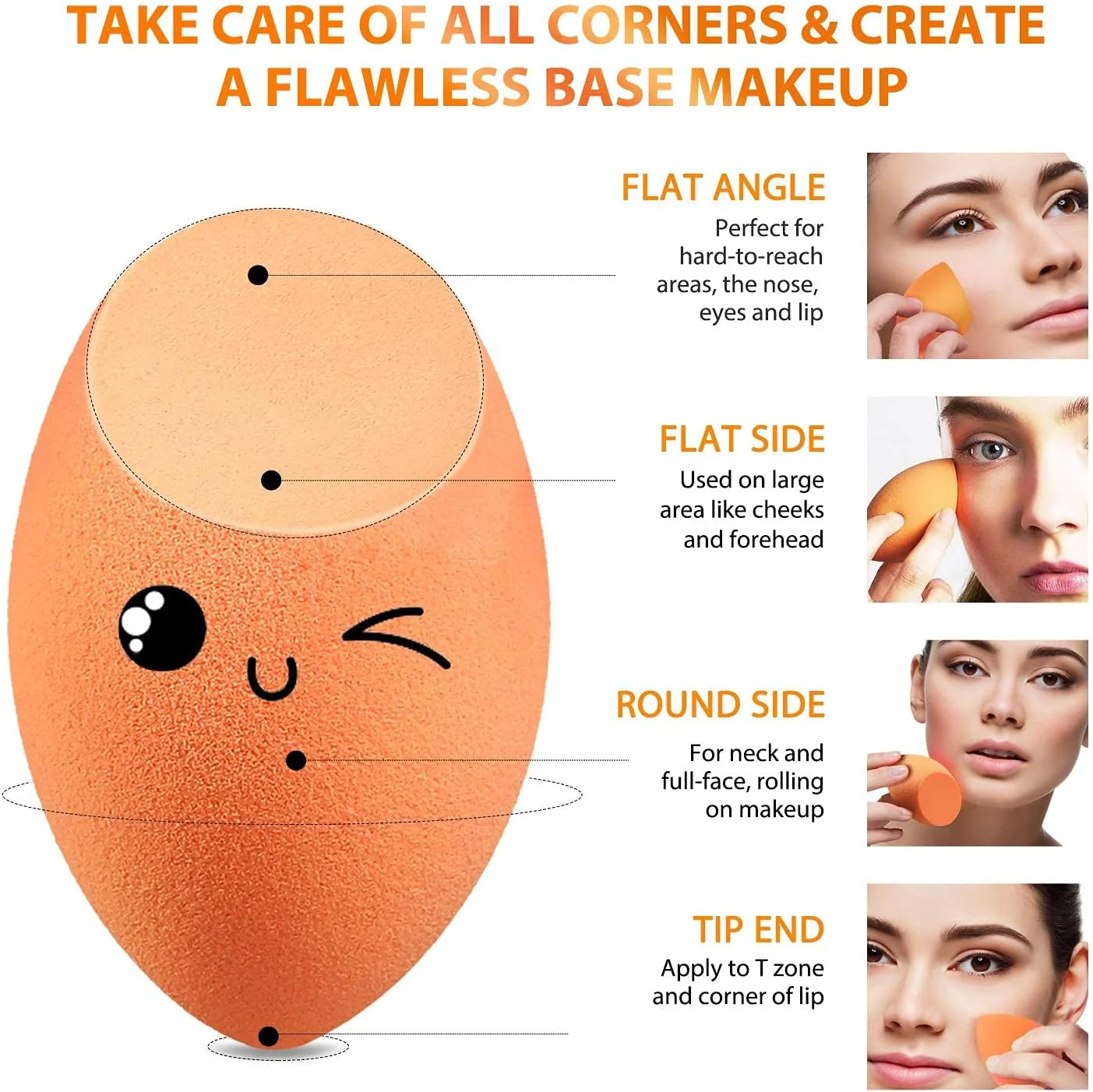 اسفنج آرایشی ORiTi، بسته 3 عددی اسفنج ترکیبی فونداسیون آرایشی، ست آرایشی حرفه ای برای استفاده خشک و مرطوب (نارنجی)