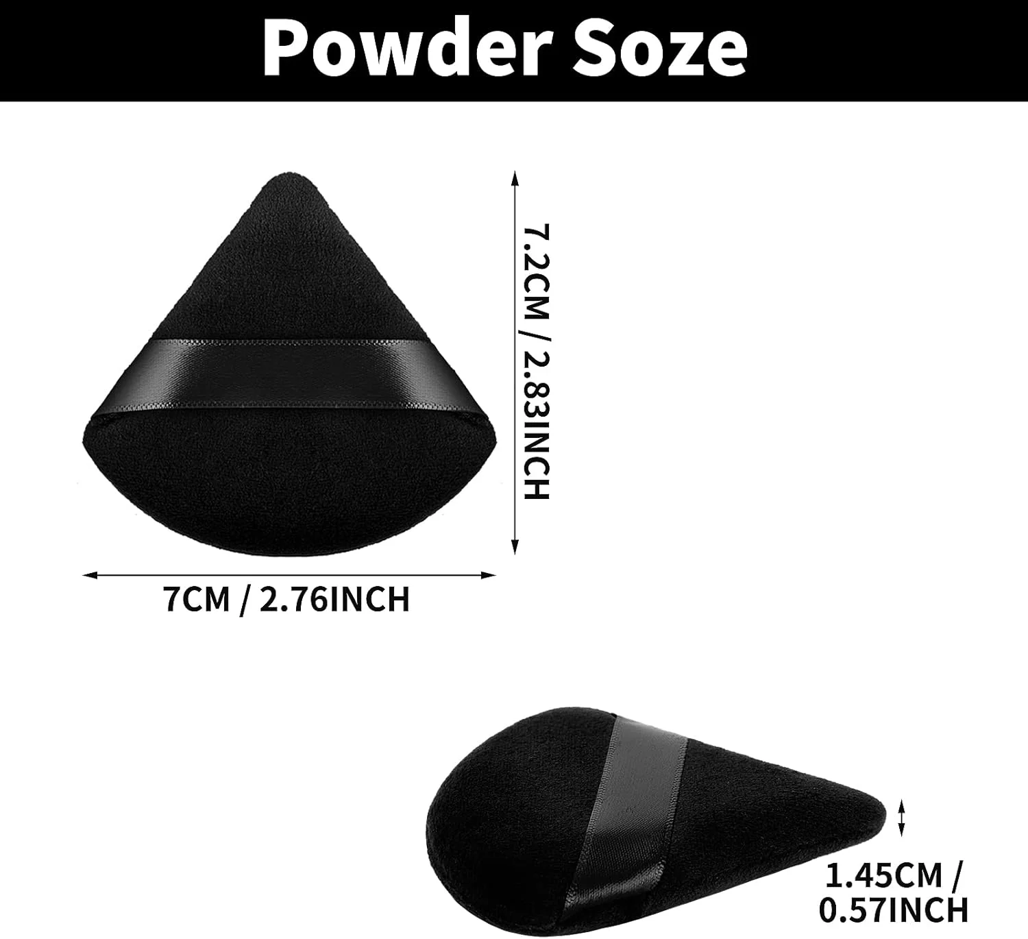 پدهای آرایشی مثلثی مولین رنگ خاکی، 2 عددی، پد پودر نرم، اسفنج آرایشی قابل استفاده مجدد با بند برای پودر فیکس، فونداسیون، گوشه چشم، آرایش مرطوب و خشک (مشکی)