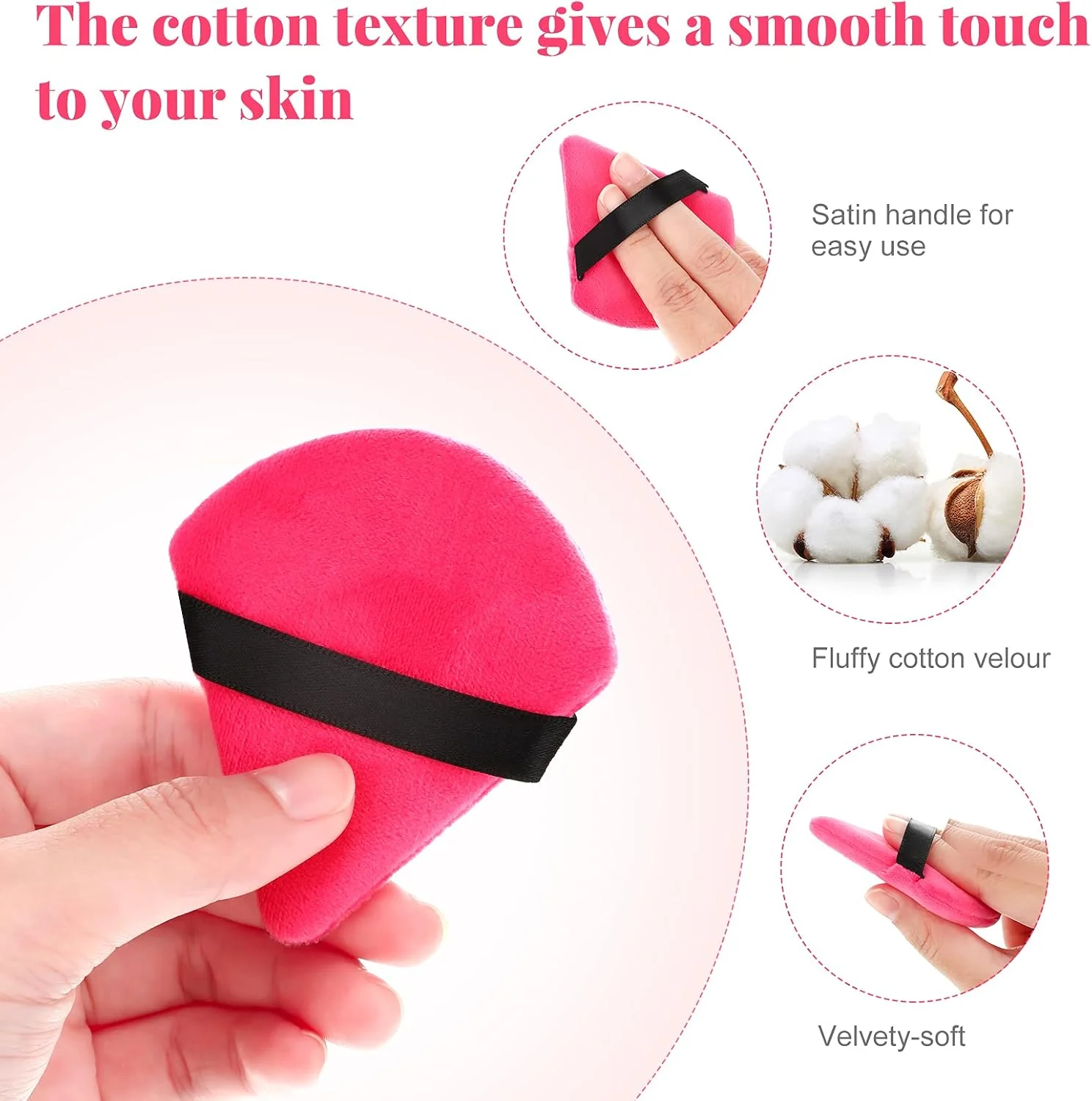 پد آرایشی پاتلای، 15 عدد پد پودر مثلثی، پد آرایشی پنبه خالص، پد پودر مخملی فوق العاده نرم و قابل شستشو برای پودر بدن، ابزار آرایشی اسفنجی برای کرم پودر (مشکی)