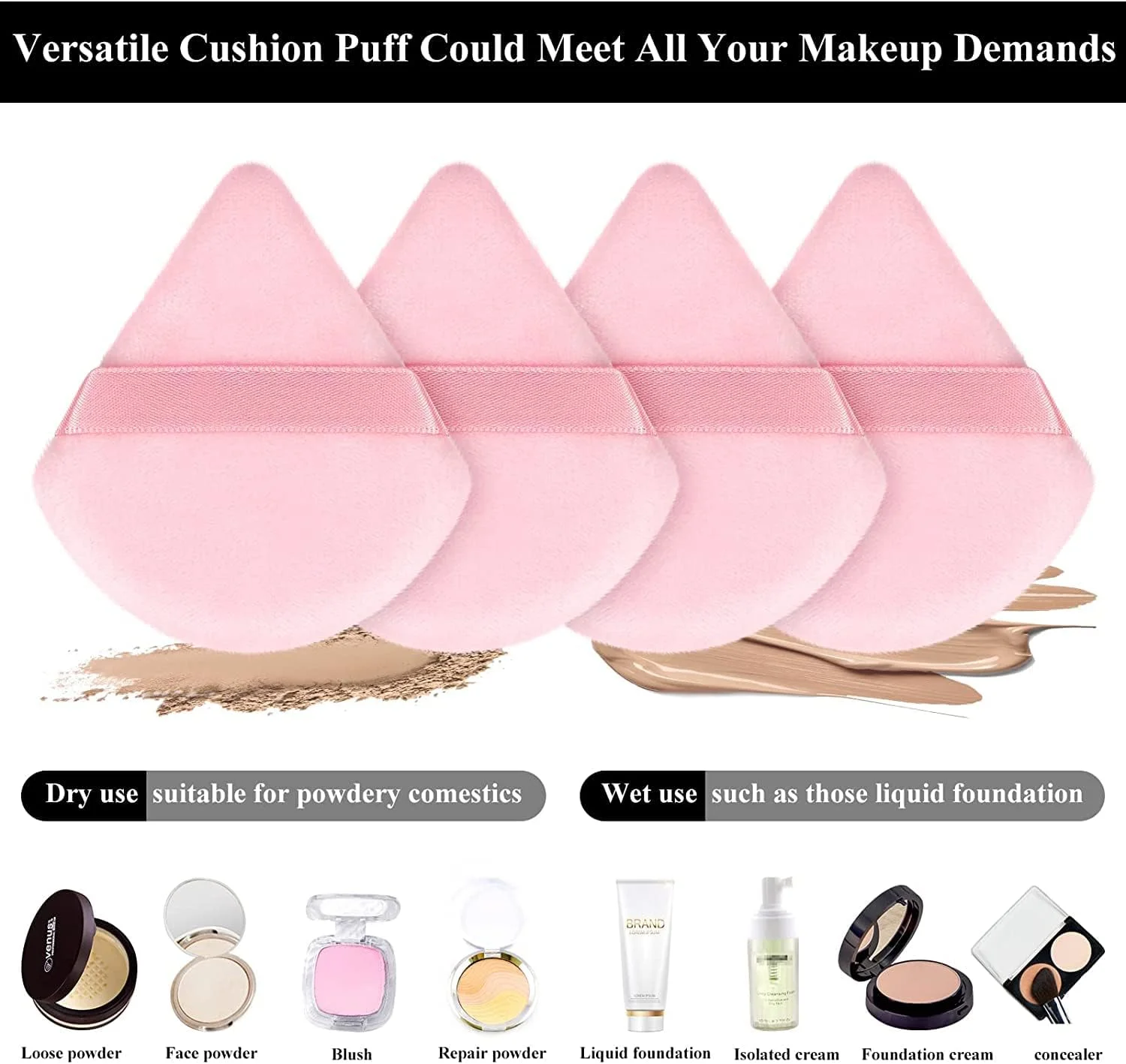 پدهای آرایشی YHRY، 12 عدد پد مثلثی صورت، پد آرایشی مثلثی برای استفاده زیر چشم، اسفنج پودر معدنی قابل شستشو و استفاده مجدد، ابزار آرایش مرطوب و خشک (صورتی)