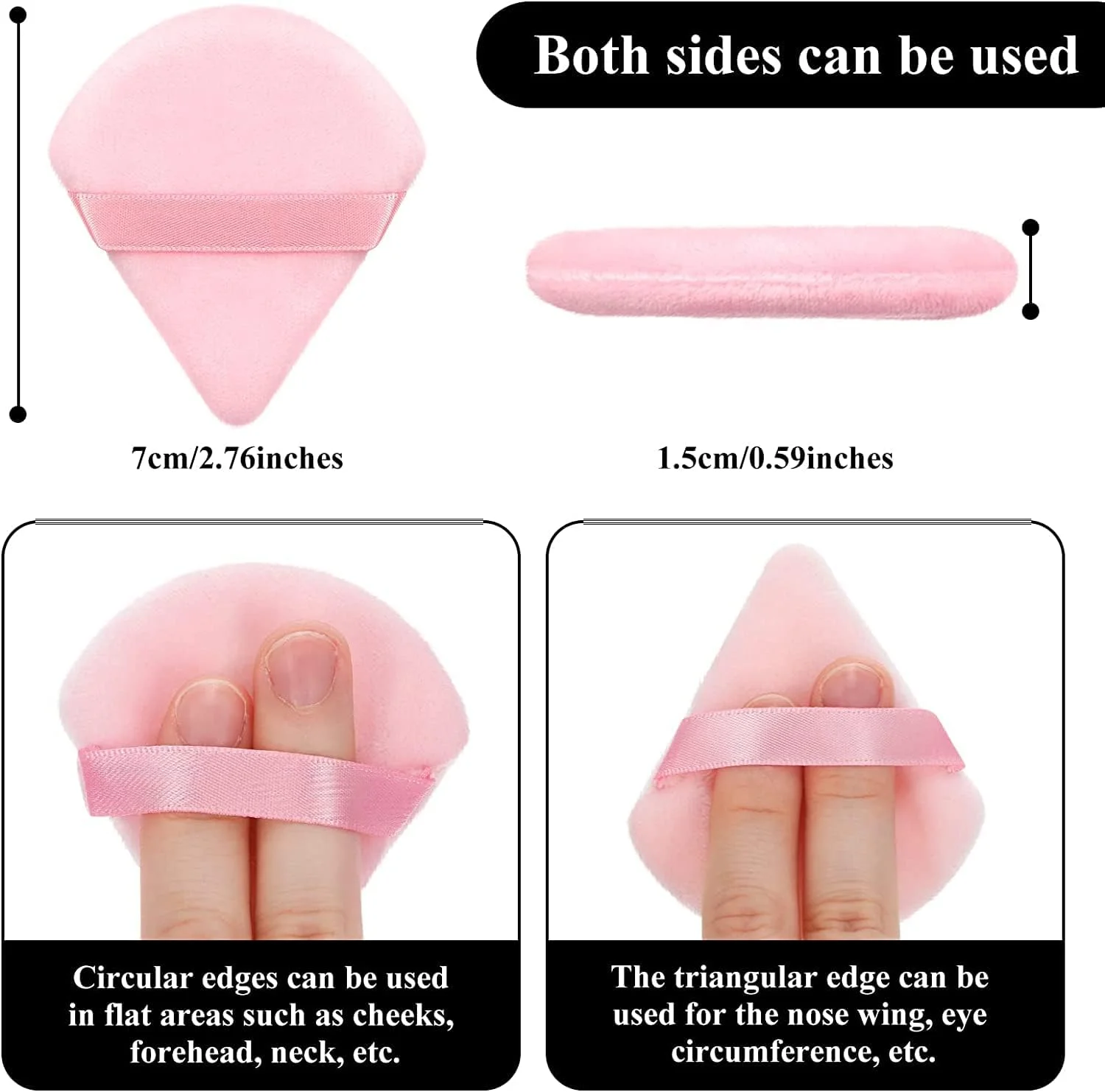 پدهای آرایشی YHRY، 12 عدد پد مثلثی صورت، پد آرایشی مثلثی برای استفاده زیر چشم، اسفنج پودر معدنی قابل شستشو و استفاده مجدد، ابزار آرایش مرطوب و خشک (صورتی)