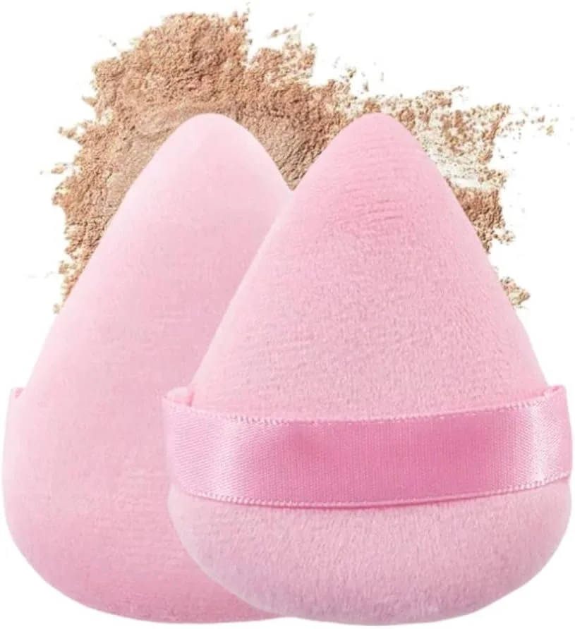 ست پد آرایشی مثلثی - پدهای مخملی قابل استفاده مجدد برای پودر فیکس و کرم پودر - پد نرم مثلثی آرایشی خشک/مرطوب با بند برای صورت، کانتور و گوشه چشم (صورتی 12 عددی)