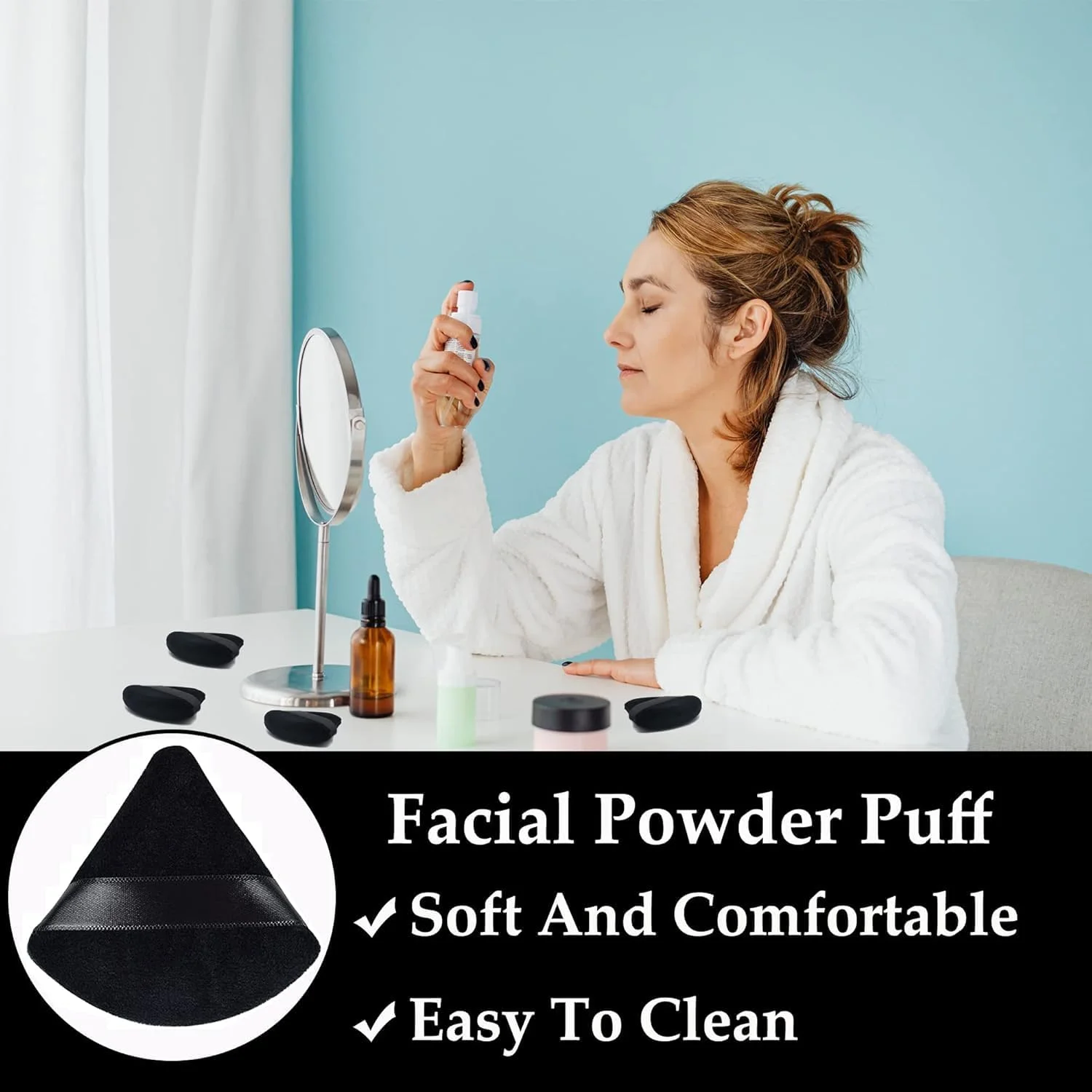 پدهای مثلثی آرایشی SZYYQ، بسته 4 عددی، پد پودر نرم و قابل شستشو، اسفنج نرم برای پودر فیکس، ابزار آرایشی خشک و مرطوب (مشکی)