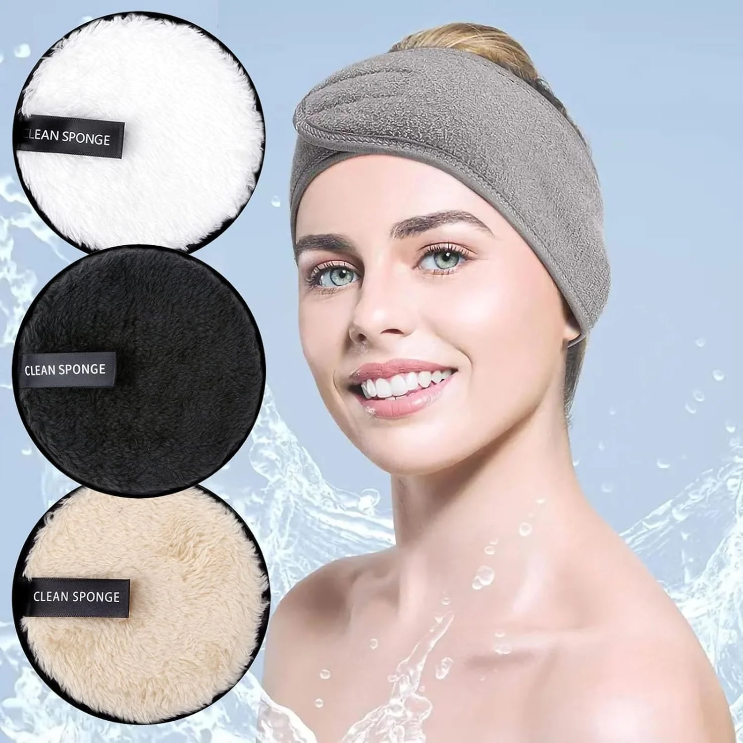 پد پاک کننده آرایش 7 عددی، پارچه قابل استفاده مجدد با هدبندهای اسپا، حوله صورت دو طرفه قابل شستشو، پارچه پاک کننده پنبه ای میکروفیبر برای چشم ها و انواع پوست