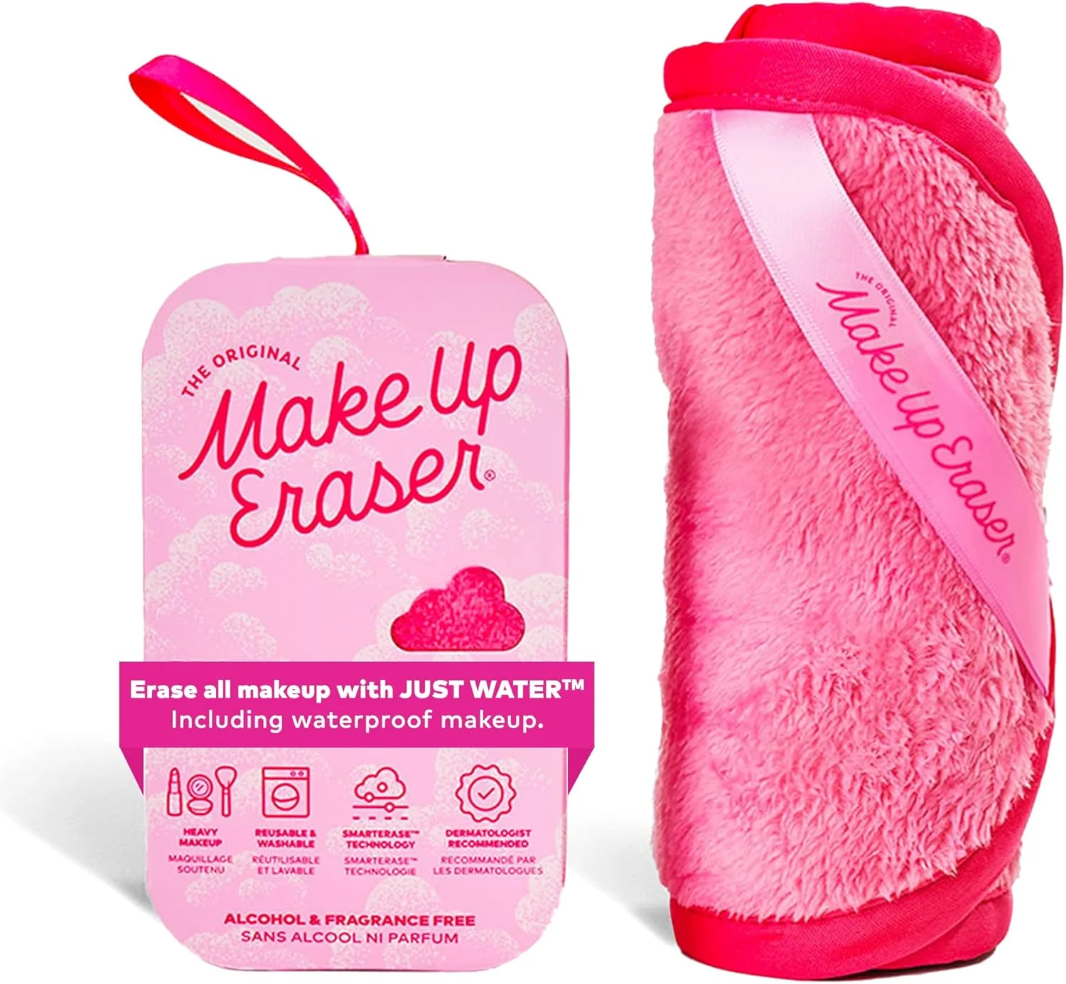 پاک کننده آرایش صورت MakeUp Eraser اورجینال، فقط با آب آرایش را پاک کنید. قابل استفاده مجدد، ضد حساسیت و دارای خواص ضد باکتری - صورتی