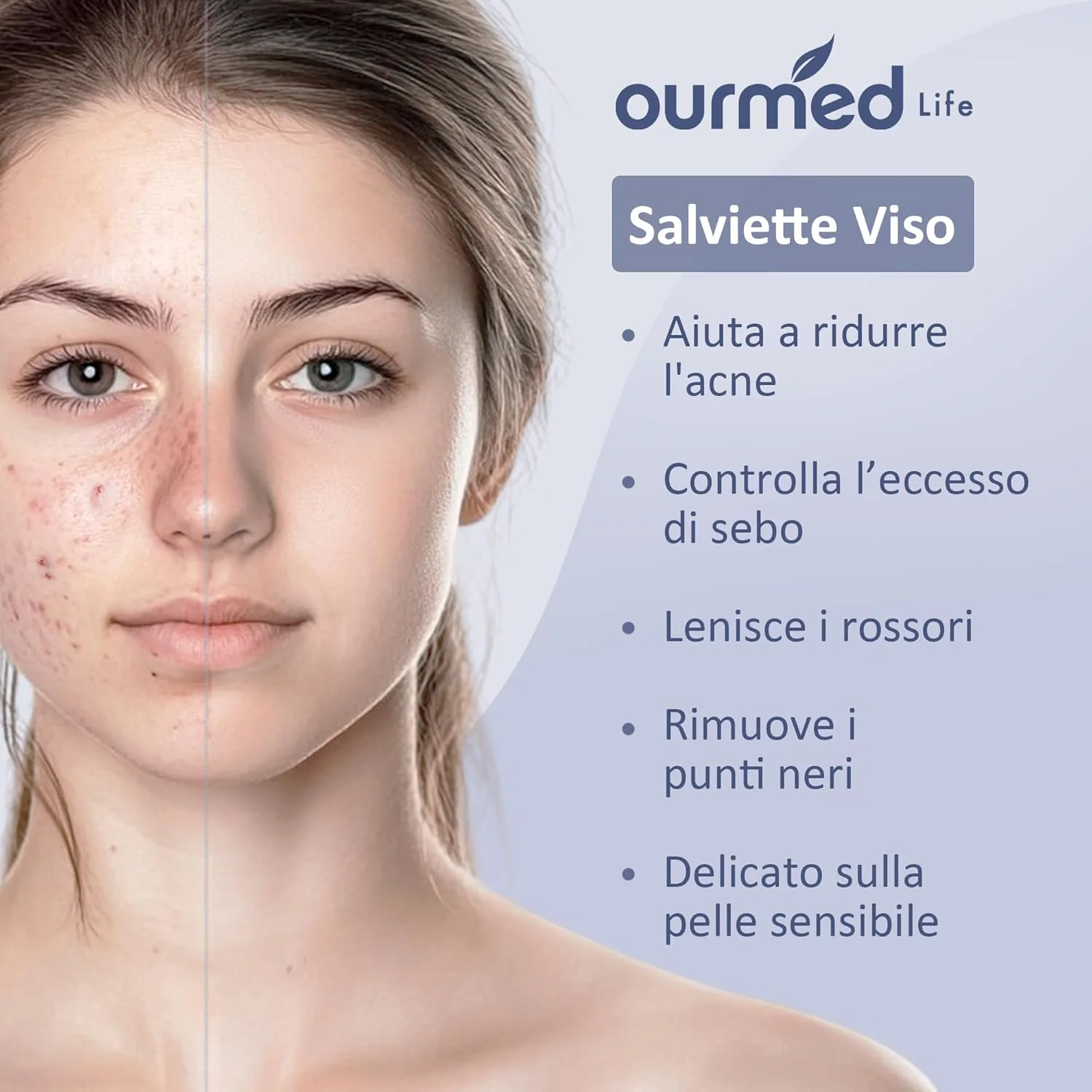 دستمال تمیز کننده صورت Ourmed Life، 100 عدد دستمال یکبار مصرف تجزیه پذیر برای پوست های حساس، دستمال صورت بدون پرز برای پاکسازی، مراقبت از پوست و پاک کننده آرایش، دستمال خشک