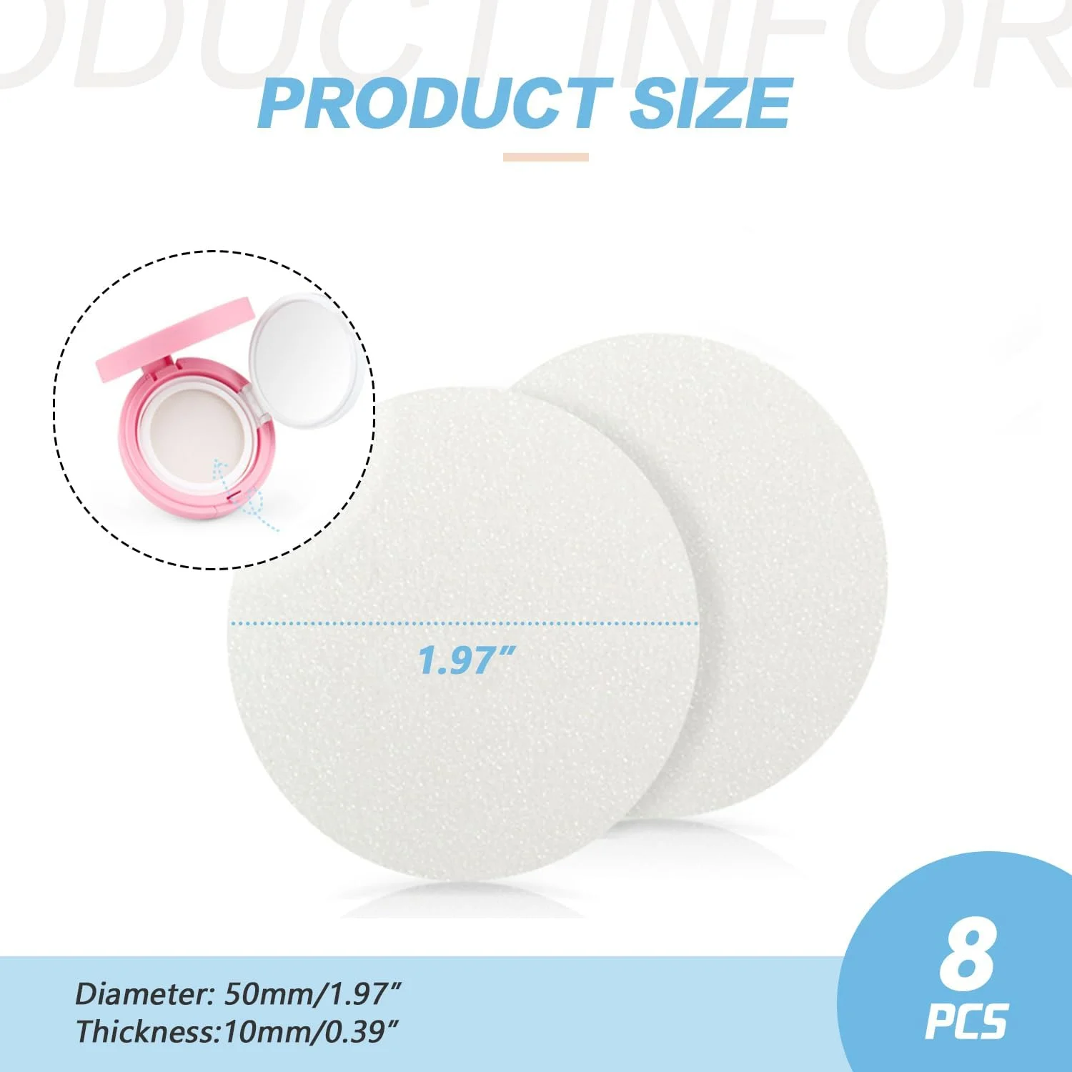 پد آرایشی 8 عددی زنانه با هسته اسفنجی و کوسن هوا، جایگزین پد پودر اسفنجی گرد، مناسب برای کرم BB، کرم CC، فونداسیون مایع و لوازم آرایشی، مناسب برای انواع پوست (سفید)