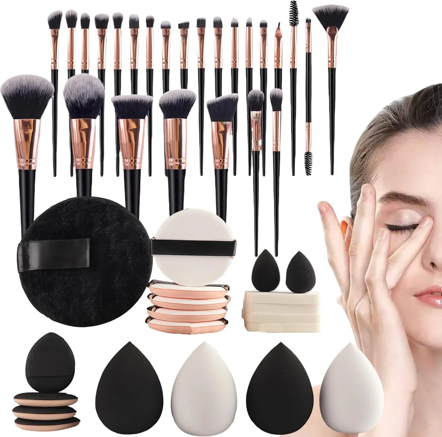 ست کامل ابزار آرایش | کیت آرایش قابل حمل 45 تکه با پد پودر برای مسافرت بانوان - لوازم آرایشی برای سفر تجاری، مدرسه و فضای باز