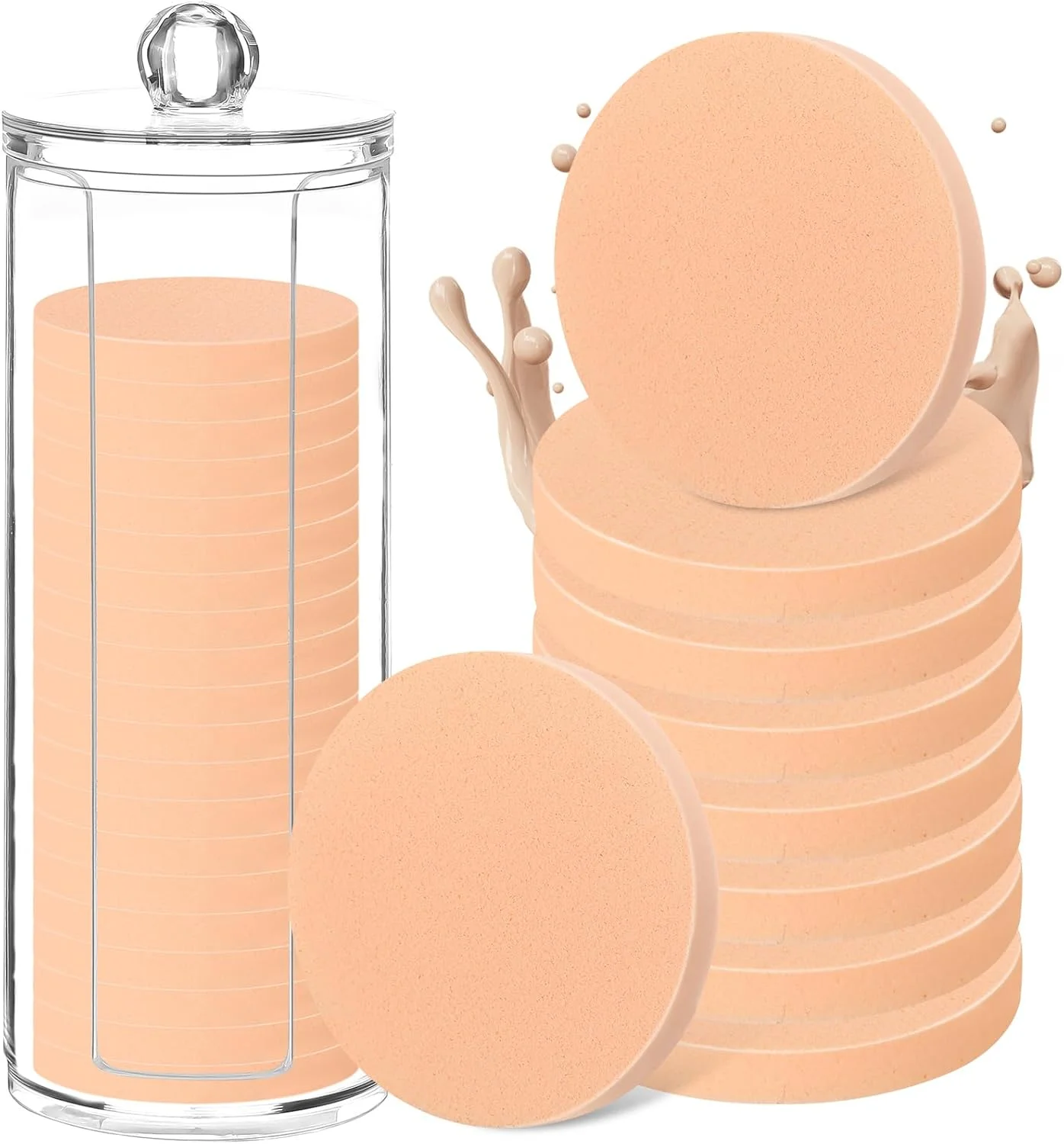 پد آرایشی گرد دندات 20 عددی با محفظه اکریلیک، پد پودر فشرده، اسفنج آرایشی، پد فوم گرد، بلندر پودر فونداسیون آرایش صورت مناسب برای استفاده دوگانه مرطوب و خشک (رنگ پوست)