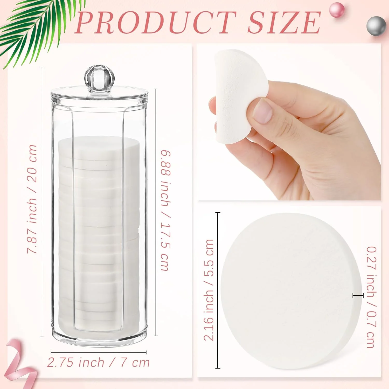 پد آرایشی گرد دندات 20 عددی با محفظه اکریلیک، پد پودر فشرده، اسفنج آرایشی، پد فوم گرد، بلندر پودر فونداسیون آرایش صورت مناسب استفاده دوگانه مرطوب و خشک (سفید)