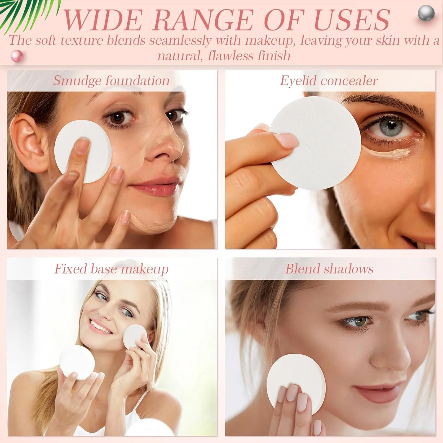 پد آرایشی گرد دندات 20 عددی با محفظه اکریلیک، پد پودر فشرده، اسفنج آرایشی، پد فوم گرد، بلندر پودر فونداسیون آرایش صورت مناسب استفاده دوگانه مرطوب و خشک (سفید)
