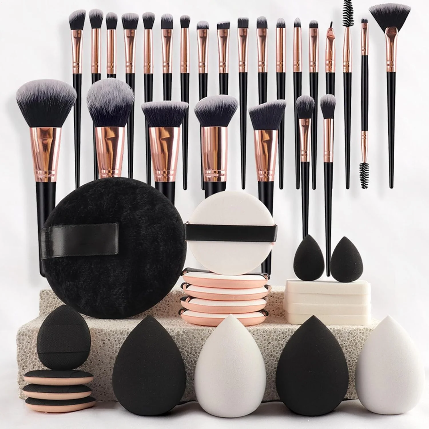 ست کامل ابزار آرایش | کیت آرایش قابل حمل 45 تکه با پد پودر برای مسافرت بانوان - لوازم آرایشی برای سفر تجاری، مدرسه و فضای باز