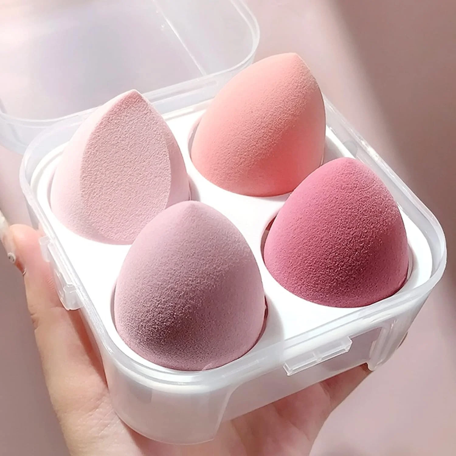 پد آرایشی اسفنجی 4 عددی، مناسب برای استفاده خشک و مرطوب، ابزار آرایشی برای کرم پودر و کانسیلر