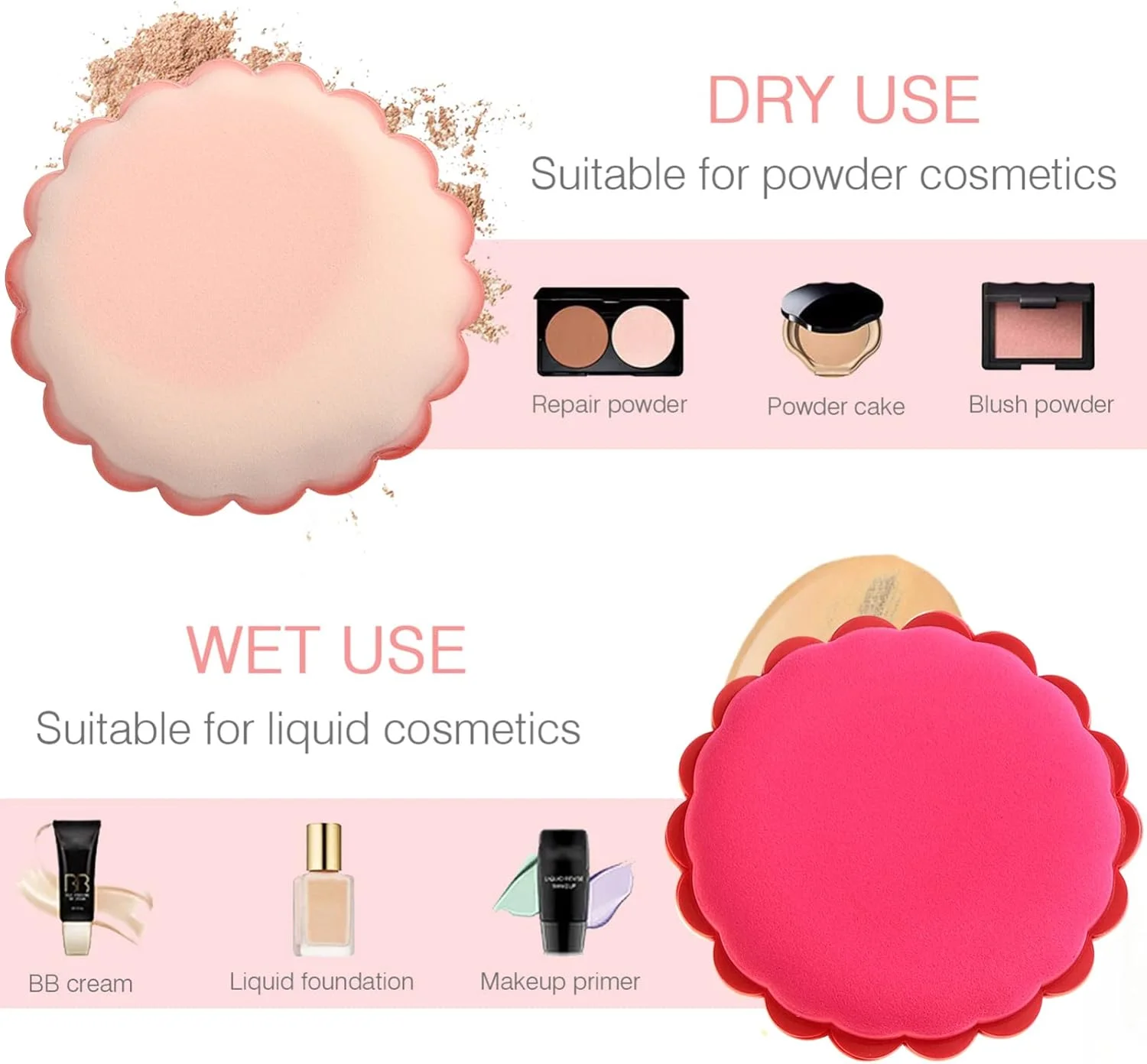 پدهای پودر صورت 4 عددی، پد آرایشی، پد آرایشی نرم، اسفنج ترکیبی، ابزار آرایش برای کرم پودر مایع، کانسیلر