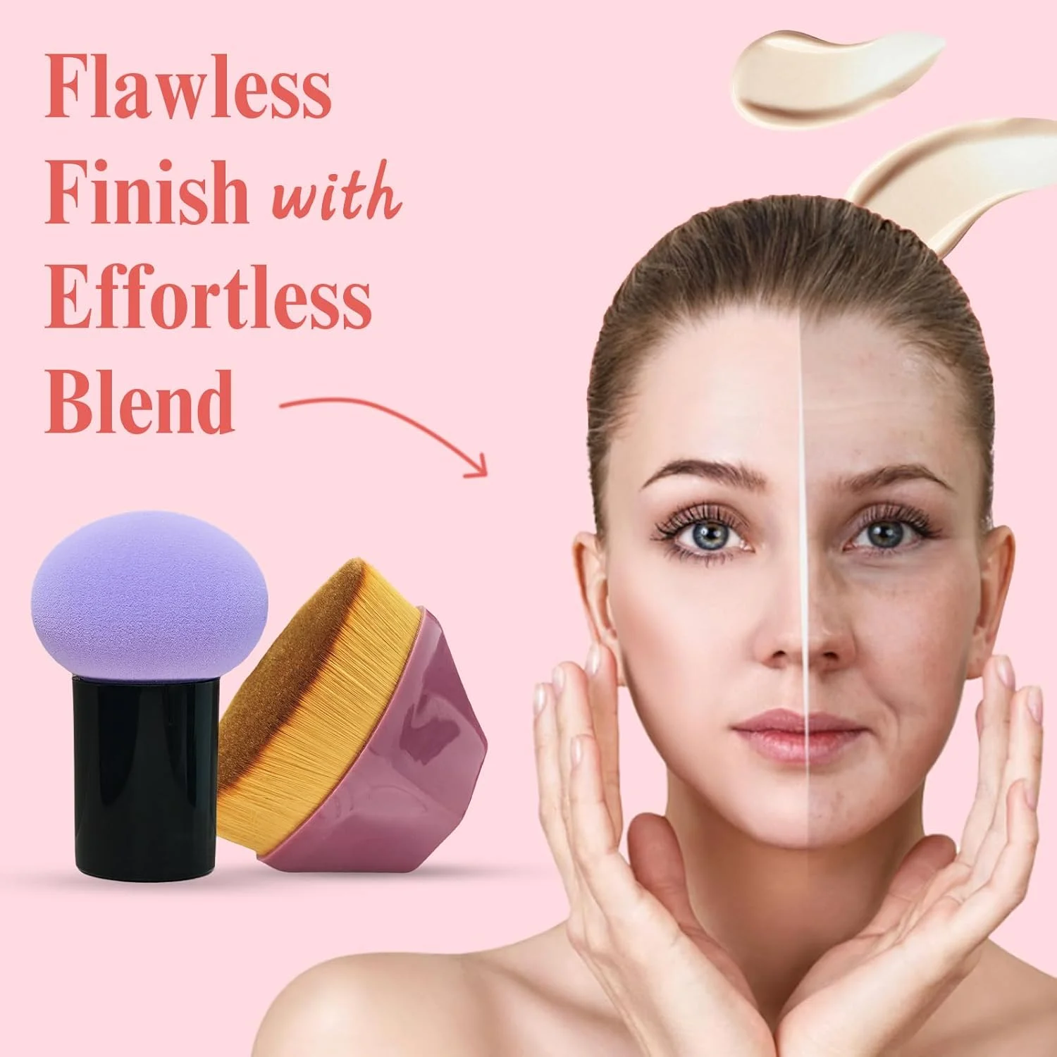 ست اسفنج آرایشی AmiCera، ۲ براش + ۲ اسفنج، بنفش