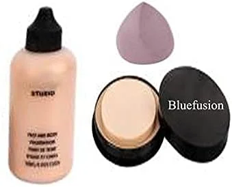 کرم پودر مایع ضد آب صورت و بدن BLUEFUSION، پودر صورت، 1 عدد اسفنج آرایشی (3 محصول در یک مجموعه)