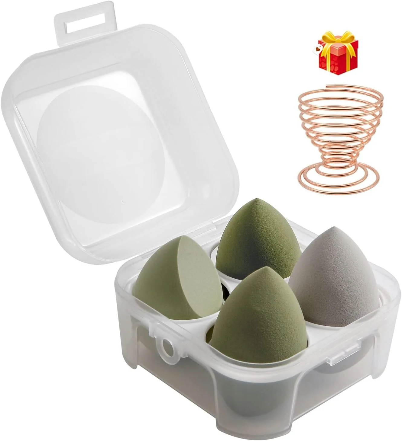 مجموعه اسفنج آرایشی بلونِس 4 عددی - اسفنج های آرایشی برای کرم پودر با جعبه تخم مرغی و 1 نگهدارنده، بی نقص برای کرم، پودر و مایع (4 عدد، سبز)