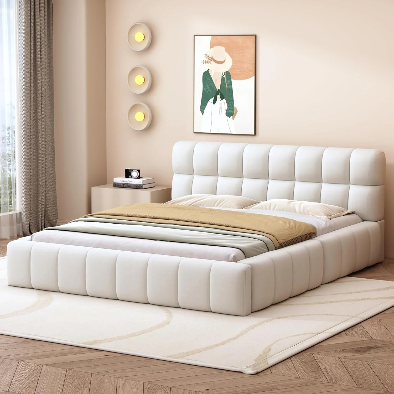 تخت خواب روکش دار 140x200 سانتی متر، تخت جوانان، تخت خواب دو نفره با پشتی نرم، تخت خواب صاف با حاشیه روکش دار (بژ) تخت خواب روکش دار 140x200 سانتی متر، تخت جوانان، تخت خواب دو نفره با پشتی نرم، تخت خواب صاف با حاشیه روکش دار (بژ)