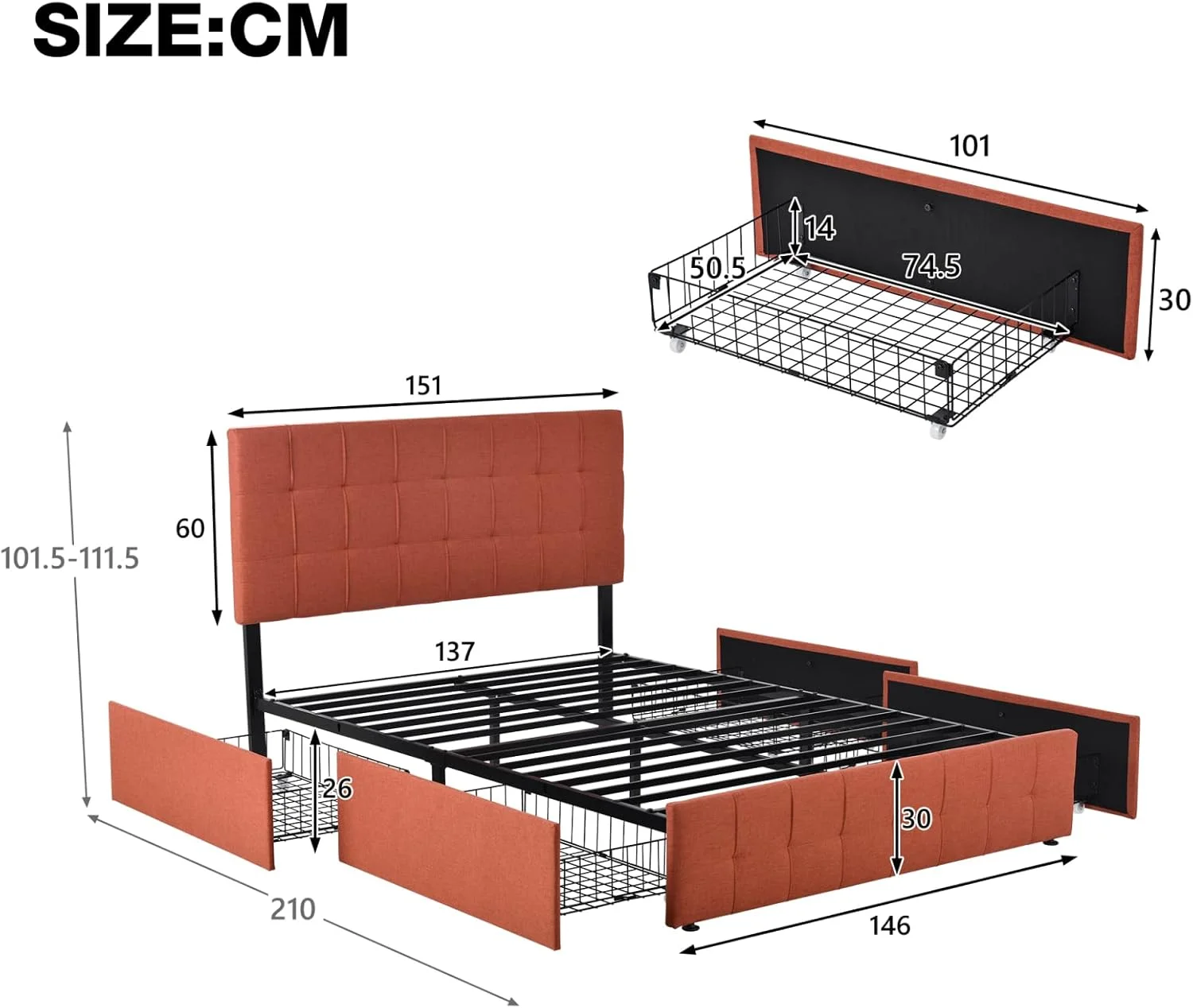 تخت خواب روکش دار با 4 کشو، تخت خواب دو نفره با کفی تخت، قاب تختخواب سکویی روکش دار 140x200 سانتی متر با روکش تخت خواب روکش دار با 4 کشو، تخت خواب دو نفره با کفی تخت، قاب تختخواب سکویی روکش دار 140x200 سانتی متر با روکش
