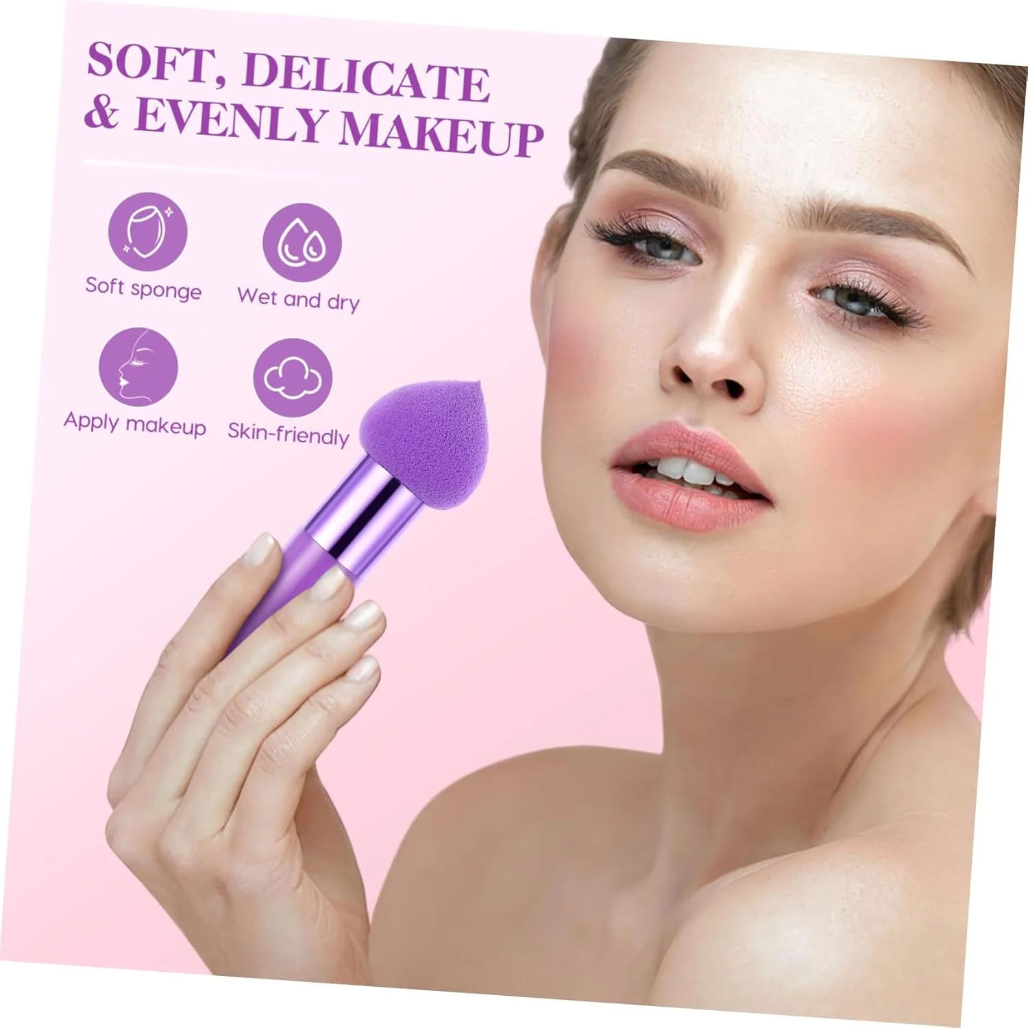 بیوتیفول 3 عدد اسفنج آرایشی با دسته، پد پودر قارچی، اسفنج ترکیب فونداسیون برای صورت - بنفش بیوتیفول 3 عدد اسفنج آرایشی با دسته، پد پودر قارچی، اسفنج ترکیب فونداسیون برای صورت - بنفش