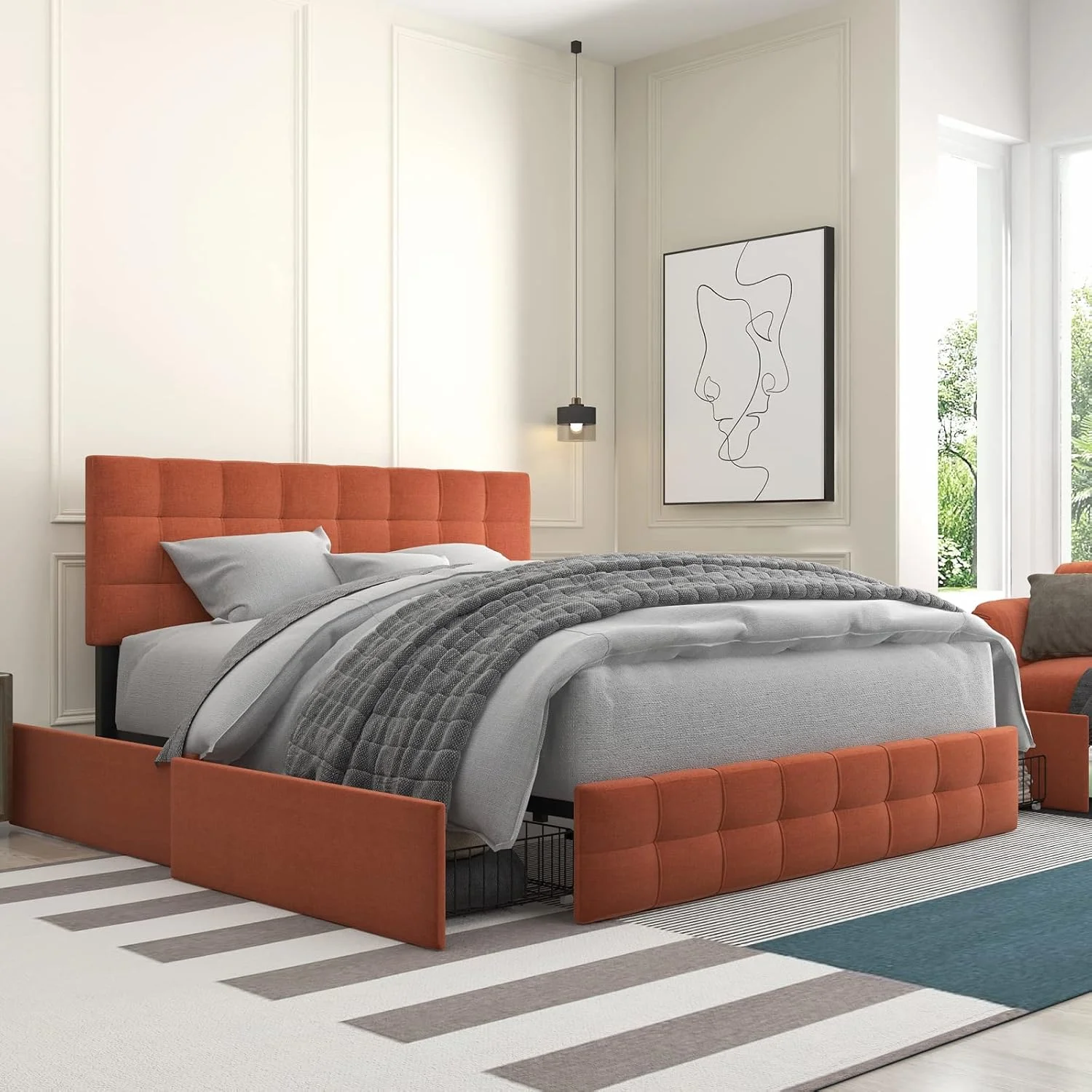 تخت خواب روکش دار با 4 کشو، تخت خواب دو نفره با کفی تخت، قاب تختخواب سکویی روکش دار 140x200 سانتی متر با روکش تخت خواب روکش دار با 4 کشو، تخت خواب دو نفره با کفی تخت، قاب تختخواب سکویی روکش دار 140x200 سانتی متر با روکش