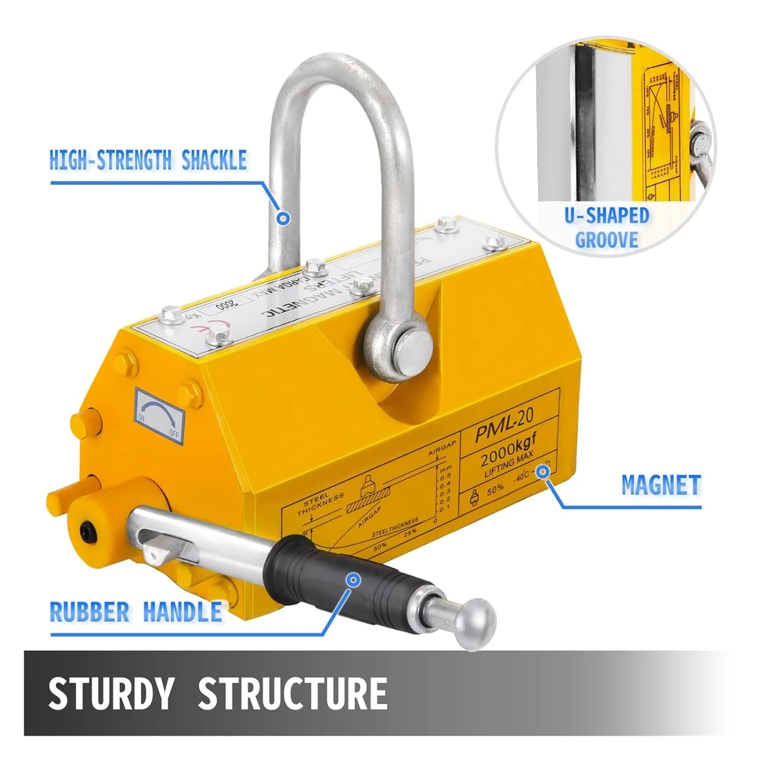 وینچ بالابر BREAUX 100 کیلوگرم - 400 کیلوگرم، بالابر مغناطیسی دائمی فولادی، بالابر جرثقیل آهنربای نئودیمیوم، بالابر ورق فلزی، مگنت های صفحه بلوک، بالابر وینچ 3 در 1