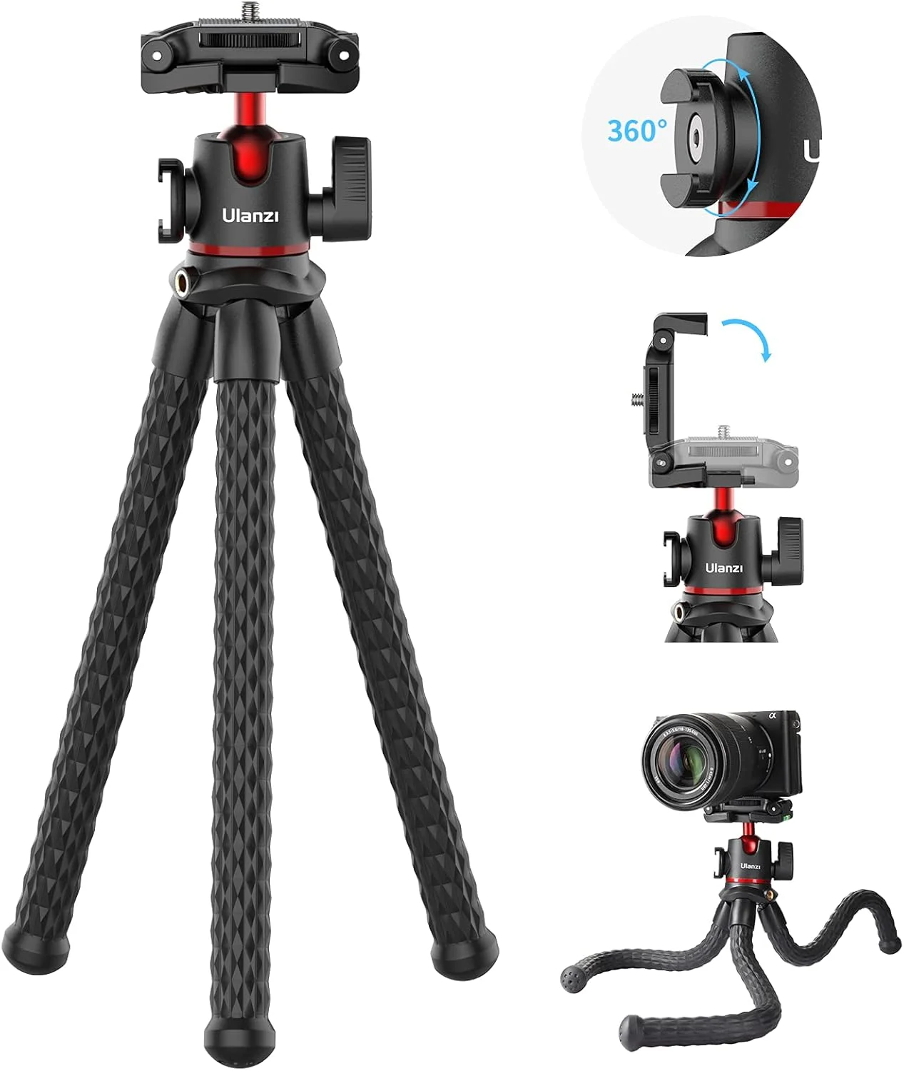 ULANZI Phone Tripod, MT-33 iPhone Flexible Tripod, Octopus Tripod 360 Rotating w Cold Shoe Mount, Phone Holder for Filming for iPhone 14 13 12 11 Pro Max and Small Cameras