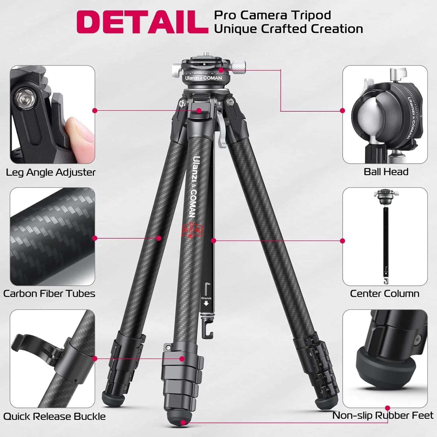 سه پایه مسافرتی ULANZI Zero Y، سه پایه دوربین کربنی با هد توپی پانوراما 360 درجه و رهاسازی سریع Arca، سه پایه عکاسی با ستون مرکزی جداشدنی، ظرفیت بار 18 کیلوگرم برای همه دوربین های DSRL سه پایه مسافرتی ULANZI Zero Y، سه پایه دوربین کربنی با هد توپی پانوراما 360 درجه و رهاسازی سریع Arca، سه پایه عکاسی با ستون مرکزی جداشدنی، ظرفیت بار 18 کیلوگرم برای همه دوربین های DSRL
