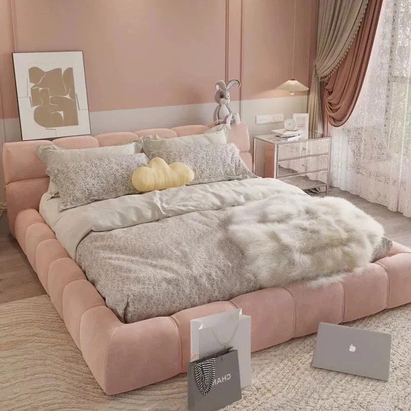 تخت خواب مدرن خاکستری با طراحی نوردیک Poppins HOME - فریم تخت خواب چوبی کینگ/کوئین با طراحی ایتالیایی به همراه تاج تخت، سبک مینیمالیستی برای اتاق خواب (صورتی، 160×200 سانتی متر)