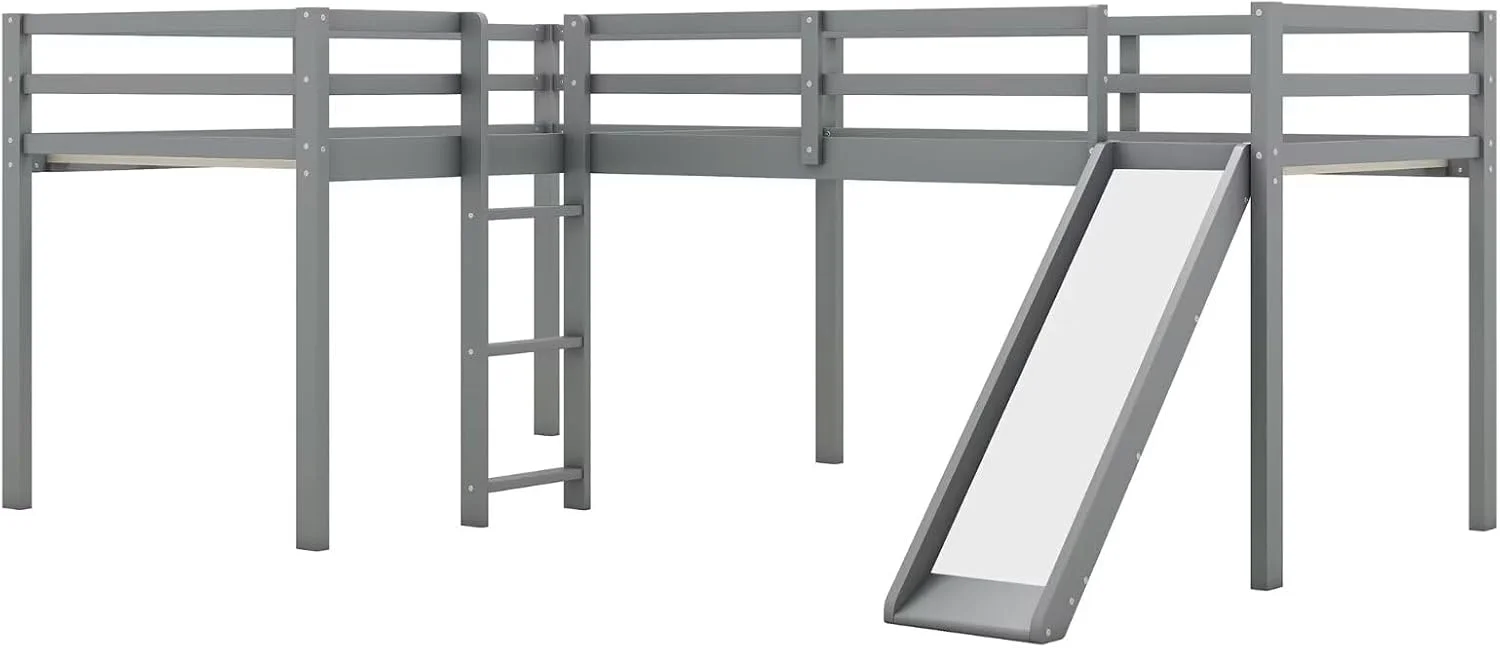 تخت خواب دو طبقه چوبی دو نفره Merax با سرسره و نردبان، قاب تخت L شکل با نرده محافظ سرتاسری، قاب تخت چوبی برای اتاق خواب کودکان، نوجوانان و بزرگسالان، 2 تخت یک نفره، خاکستری تخت خواب دو طبقه چوبی دو نفره Merax با سرسره و نردبان، قاب تخت L شکل با نرده محافظ سرتاسری، قاب تخت چوبی برای اتاق خواب کودکان، نوجوانان و بزرگسالان، 2 تخت یک نفره، خاکستری