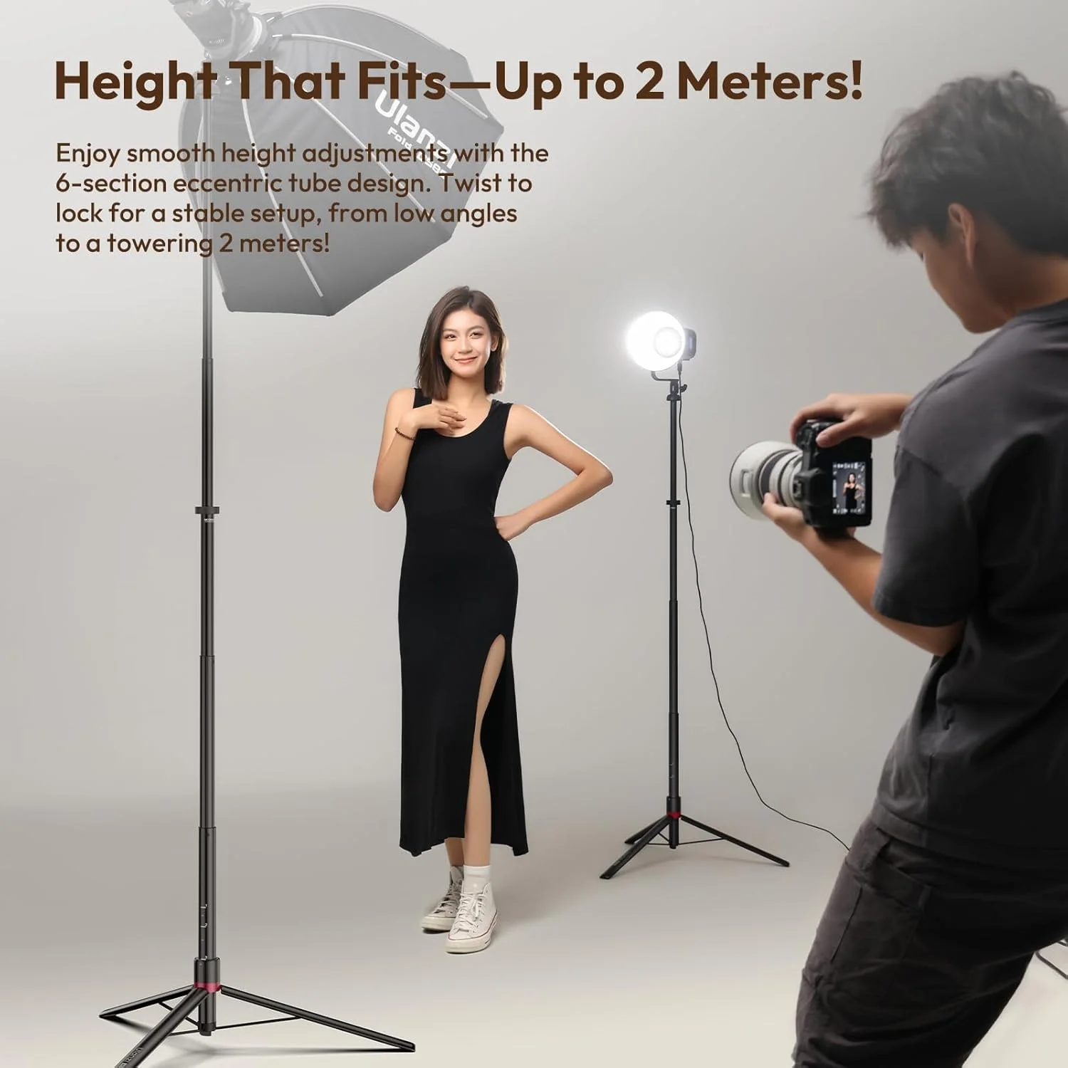 ULANZI AT-05 2M Heavy Duty Foldable Light Stand, 6.56ft Extendable Tripod for Strobe Lights, Webcams, Cameras & Softboxes, Bearable Load up to 5kg ULANZI AT-05 2M Heavy Duty Foldable Light Stand, 6.56ft Extendable Tripod for Strobe Lights, Webcams, Cameras & Softboxes, Bearable Load up to 5kg