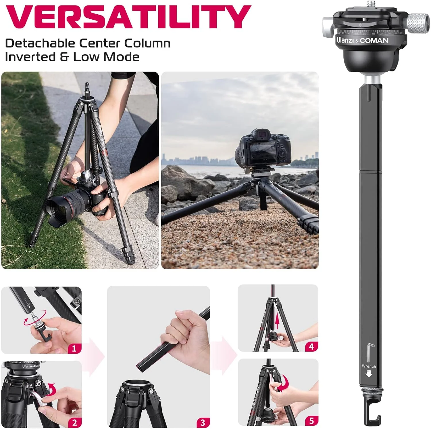 سه پایه مسافرتی ULANZI Zero Y، سه پایه دوربین کربنی با هد توپی پانوراما 360 درجه و رهاسازی سریع Arca، سه پایه عکاسی با ستون مرکزی جداشدنی، ظرفیت بار 18 کیلوگرم برای همه دوربین های DSRL سه پایه مسافرتی ULANZI Zero Y، سه پایه دوربین کربنی با هد توپی پانوراما 360 درجه و رهاسازی سریع Arca، سه پایه عکاسی با ستون مرکزی جداشدنی، ظرفیت بار 18 کیلوگرم برای همه دوربین های DSRL