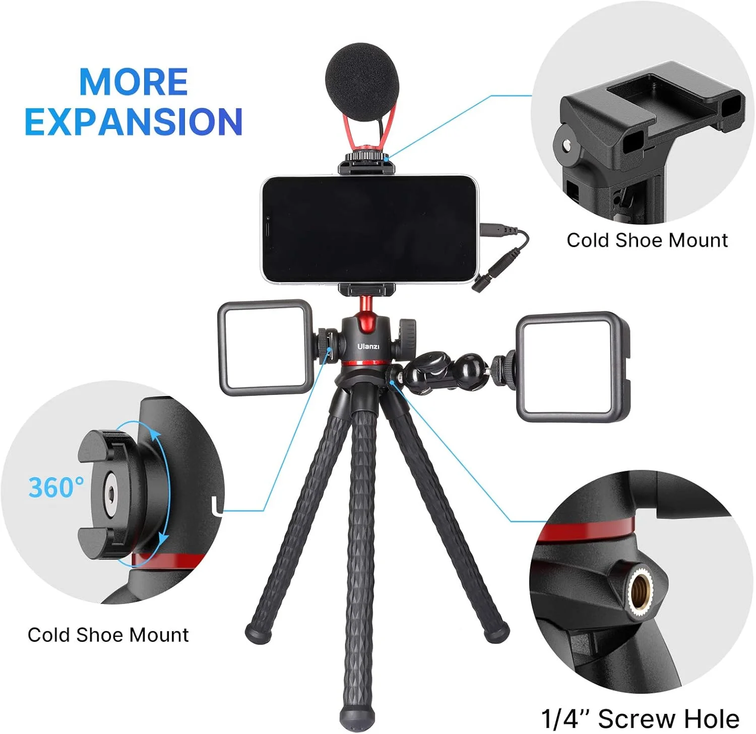 ULANZI Phone Tripod, MT-33 iPhone Flexible Tripod, Octopus Tripod 360 Rotating w Cold Shoe Mount, Phone Holder for Filming for iPhone 14 13 12 11 Pro Max and Small Cameras ULANZI Phone Tripod, MT-33 iPhone Flexible Tripod, Octopus Tripod 360 Rotating w Cold Shoe Mount, Phone Holder for Filming for iPhone 14 13 12 11 Pro Max and Small Cameras